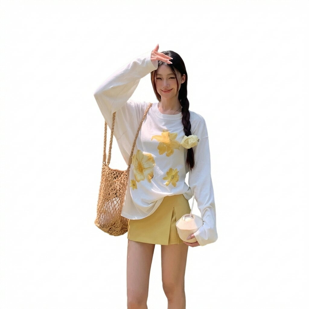 Rakuten - ロンT レディース 長袖 Tシャツ 花柄 カットソー ゆったり トップス カジュアル 丸襟 フラワープリント ドロップショルダー 大きいサイズ 可愛い 春 秋 通学 通勤 部屋着 プルオーバー 柔らか