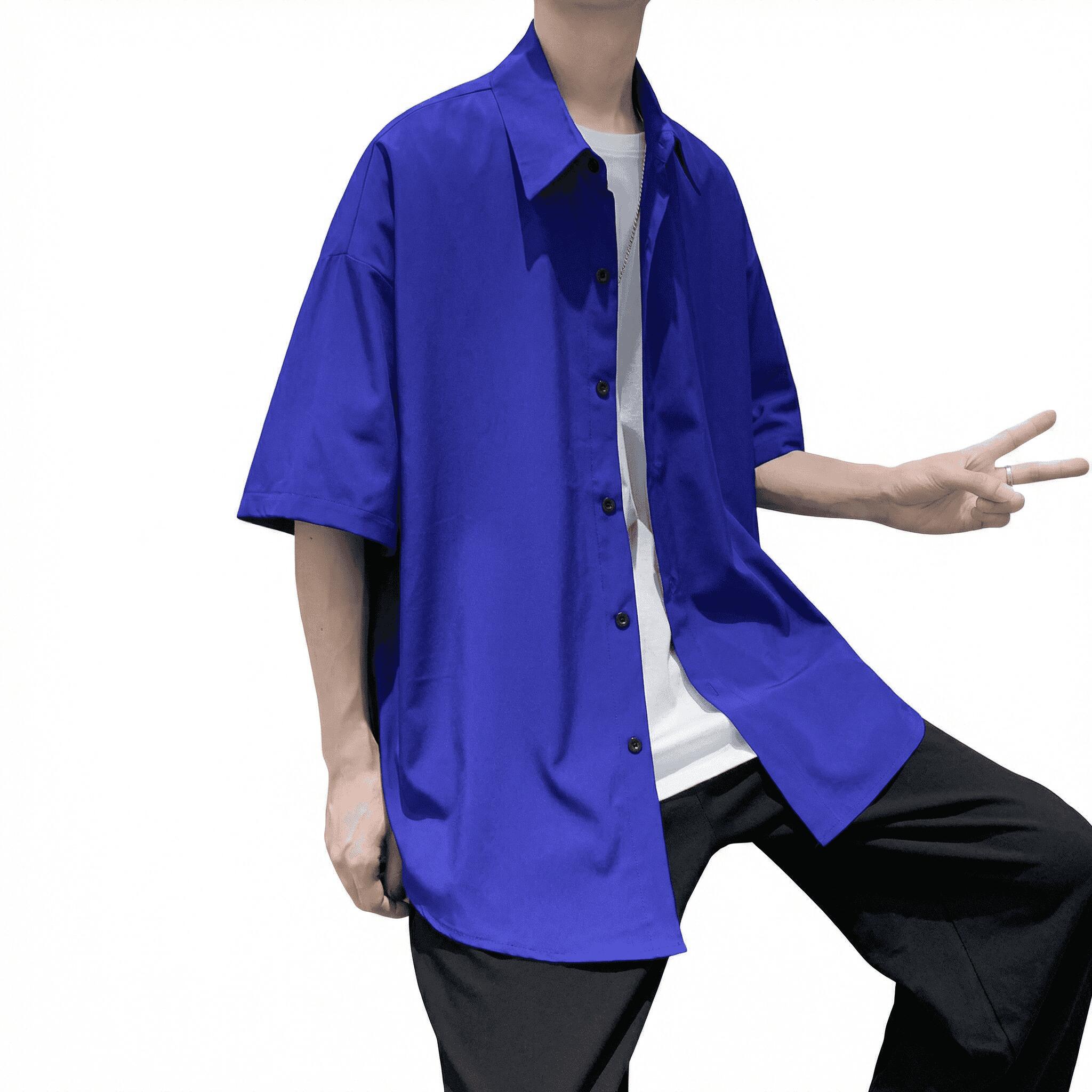 Rakuten - シャツ メンズ 半袖 夏服 接触冷感 アイスシルク オーバーサイズ サラサラ 吸汗速乾 ゆったり ビッグシルエット ストリート カジュアル きれいめ 無地 襟付き 開襟 涼しい 通気性 軽い 柔らかい