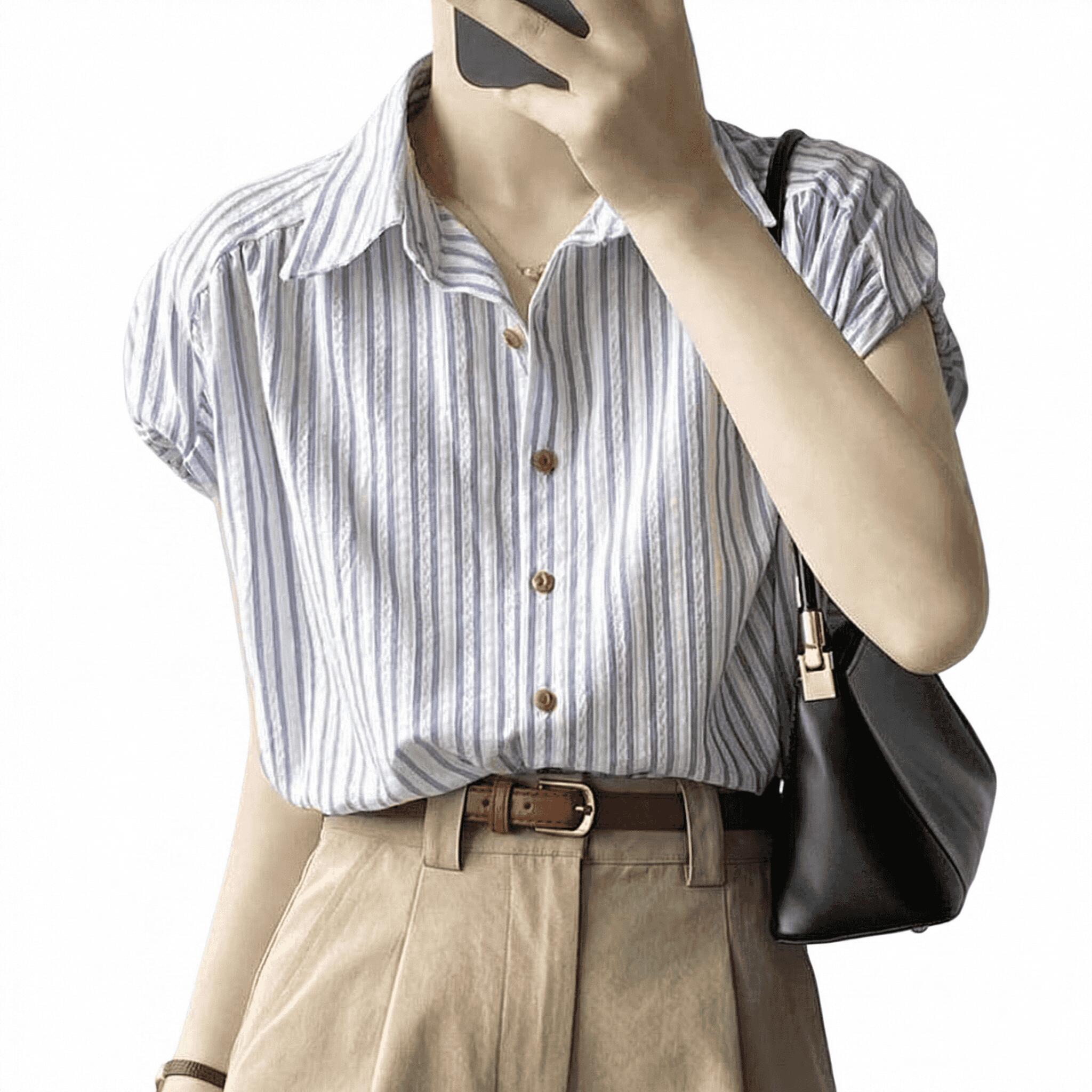 Rakuten - ブラウス レディース 半袖 襟付き シャツ トップス きれいめ オフィス 通勤 事務服 着痩せ 体型カバー フレンチスリーブ 上品 夏 涼しい 抜け感 カジュアル 爽やか 細見え 大人 可愛い ボタン