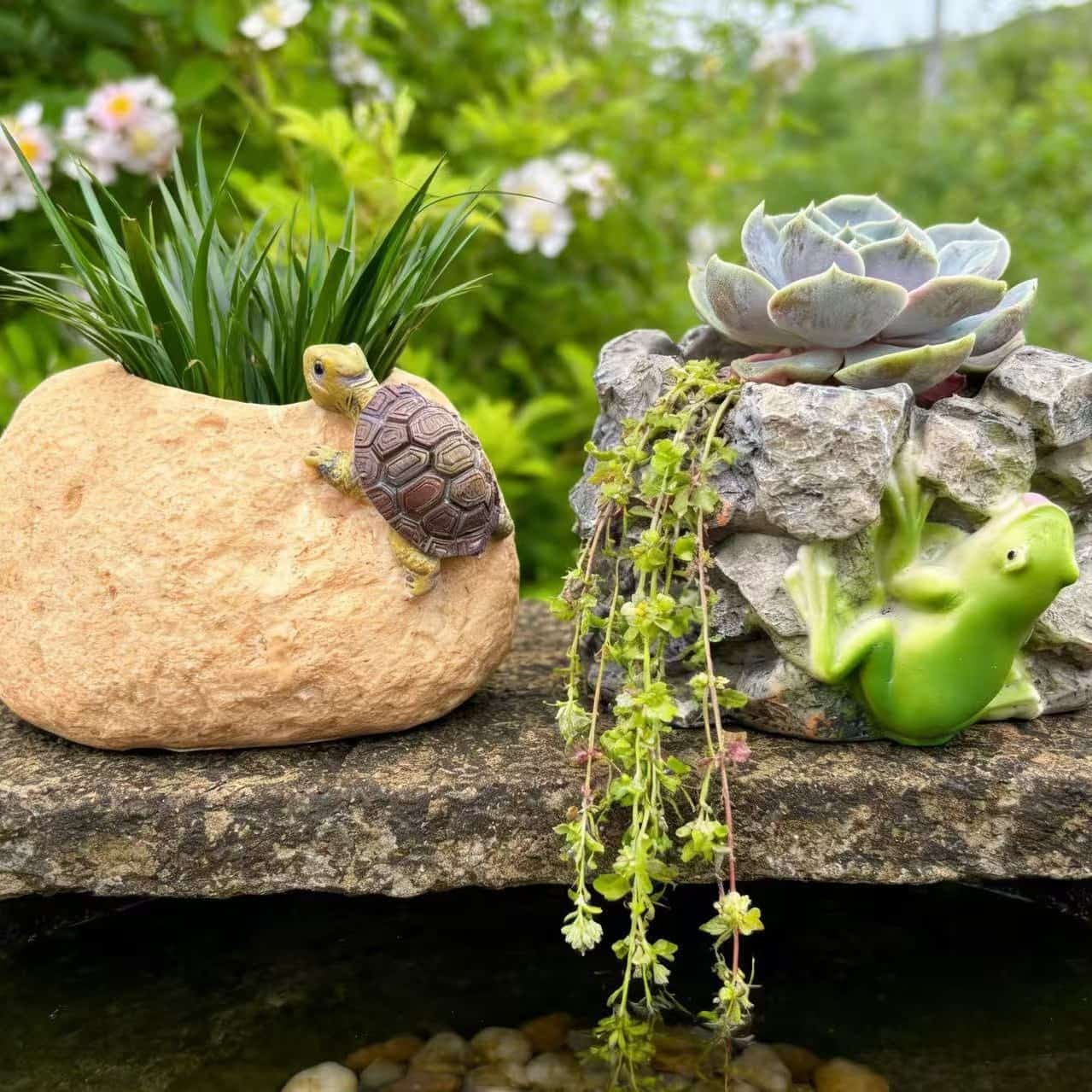 プランター 植木鉢 鉢 多肉植物 観葉植物 鉢植え 動物 カメ 樹脂製 石調 ミニチュ...