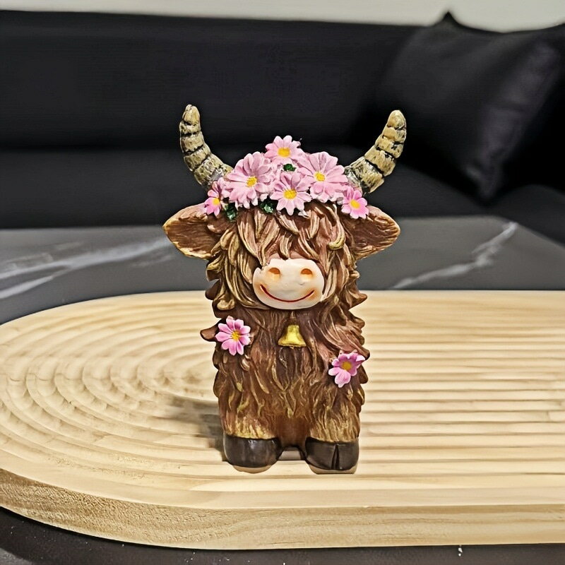ハイランド牛 置物 クリスマス 飾り ガーデンオブジェ 北欧 樹脂製 癒やし 室内 屋外 玄関 卓上 庭園 園芸 贈り物 プレゼント アンティーク もふもふ