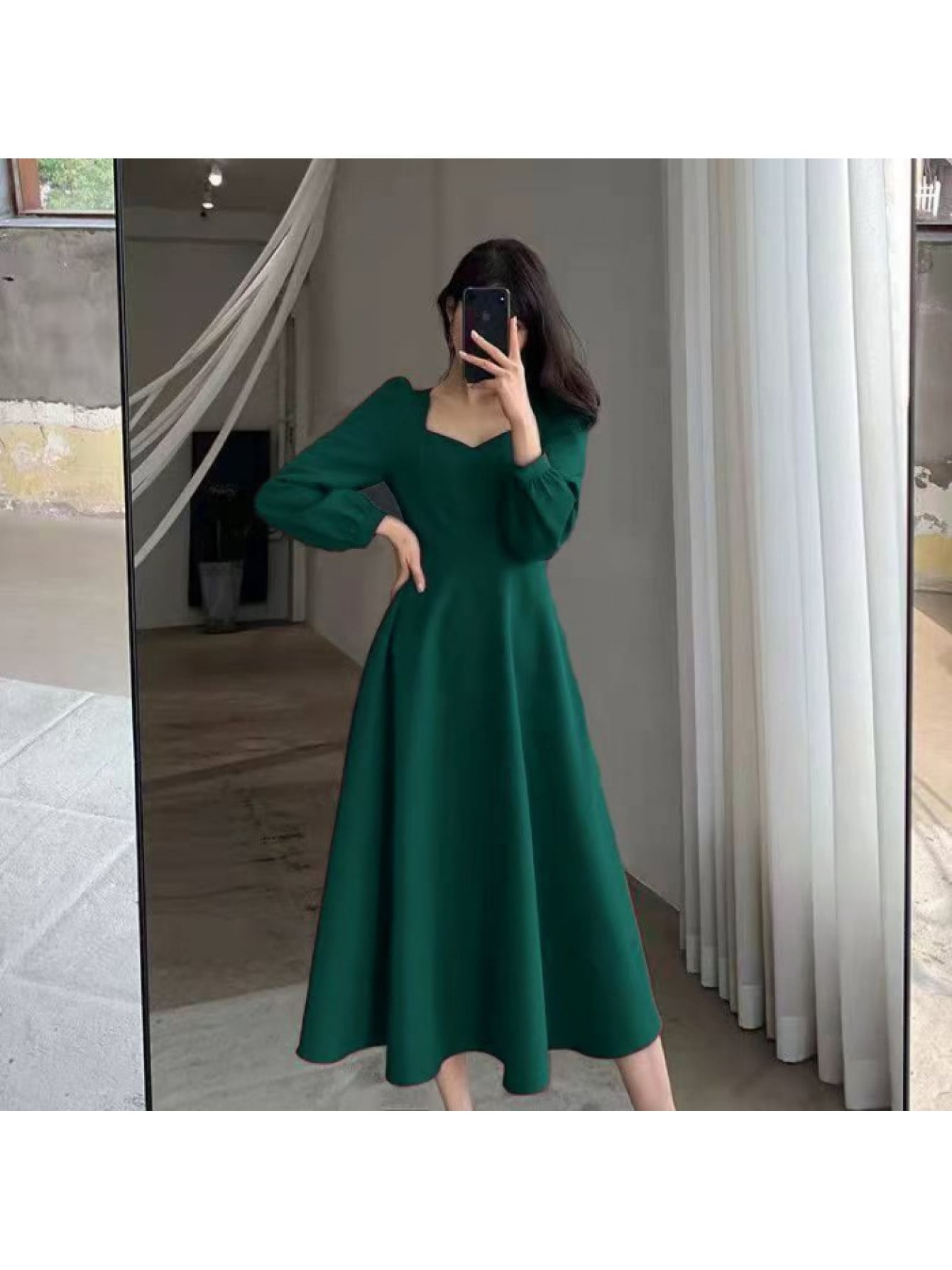 樂天商城 - 【レトロクラシック】ワンピース レディース ロングワンピース ロング丈 マキシ丈 膝下 ミモレ丈 Aライン ハートネック Vネック 長袖 ボリューム袖 ハイウエスト 体型カバー 着痩せ 細見え 二の腕カバー 20代 30代 40代 結婚式 二次会 パーティー お呼ばれ 通勤 卒業式