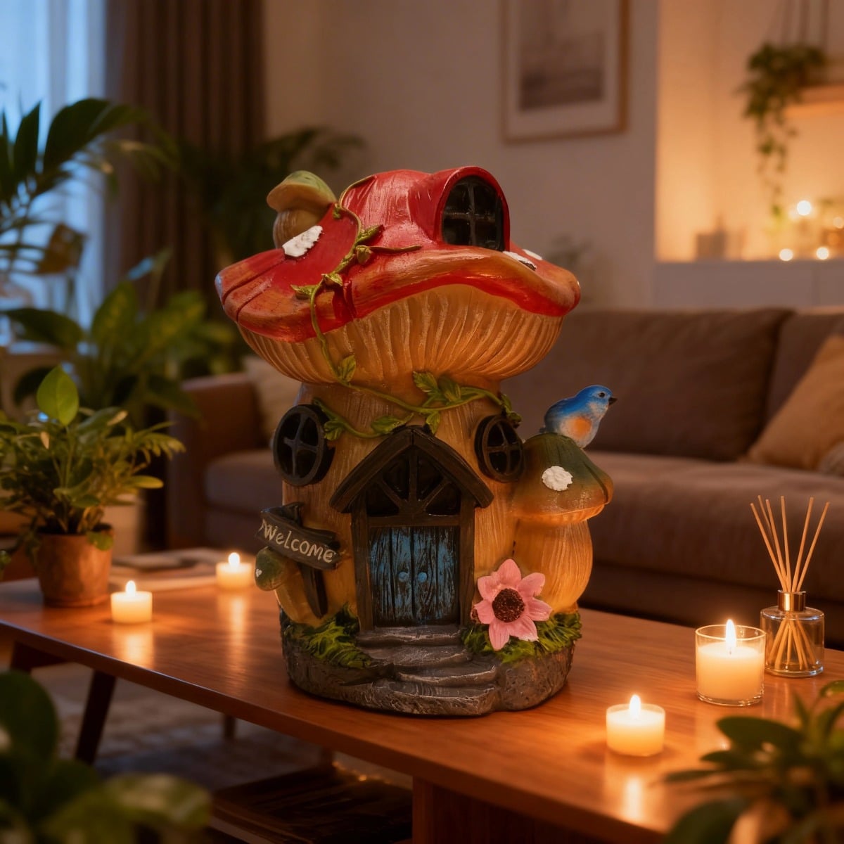 Rakuten - ガーデンオーナメント きのこの家 庭 飾り 屋外 置物 メルヘン 癒し オブジェ 園芸用品 玄関 室内 ベランダ 飾り付け ガーデニング ミニチュア 雑貨 風景 装飾 プレゼント