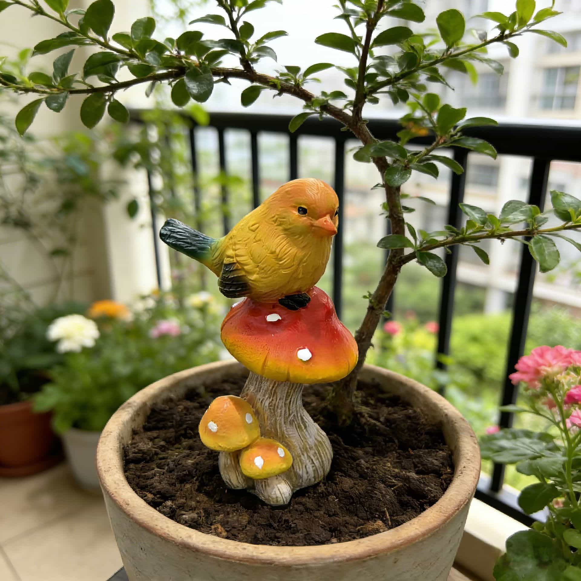 置物 小鳥 きのこ ガーデニング 庭 屋外 園芸 装飾 マイクロランドスケープ 樹脂製...