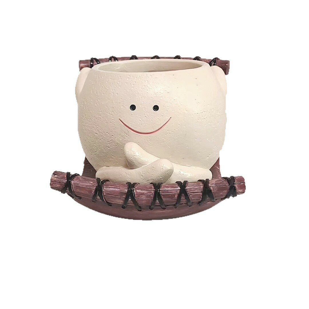 Rakuten - 植木鉢 吊り下げ プランター ブランコ型 かわいい 顔付き ガーデンオーナメント 癒し系 樹脂製 観葉植物 鉢 室内 屋外 多肉植物 庭 インテリア 雑貨 園芸 置物 プレゼント おしゃれ