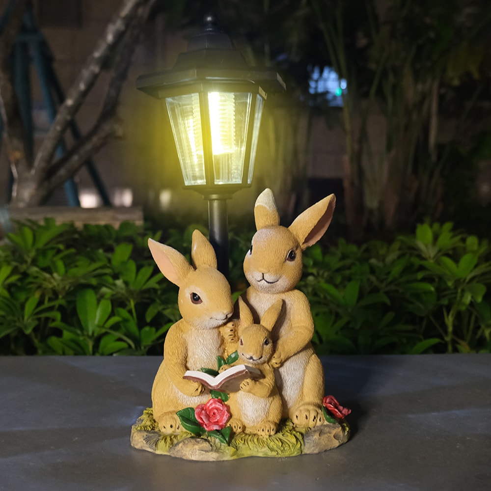 ソーラーライト 屋外照明 ガーデンオブジェ ウサギ 親