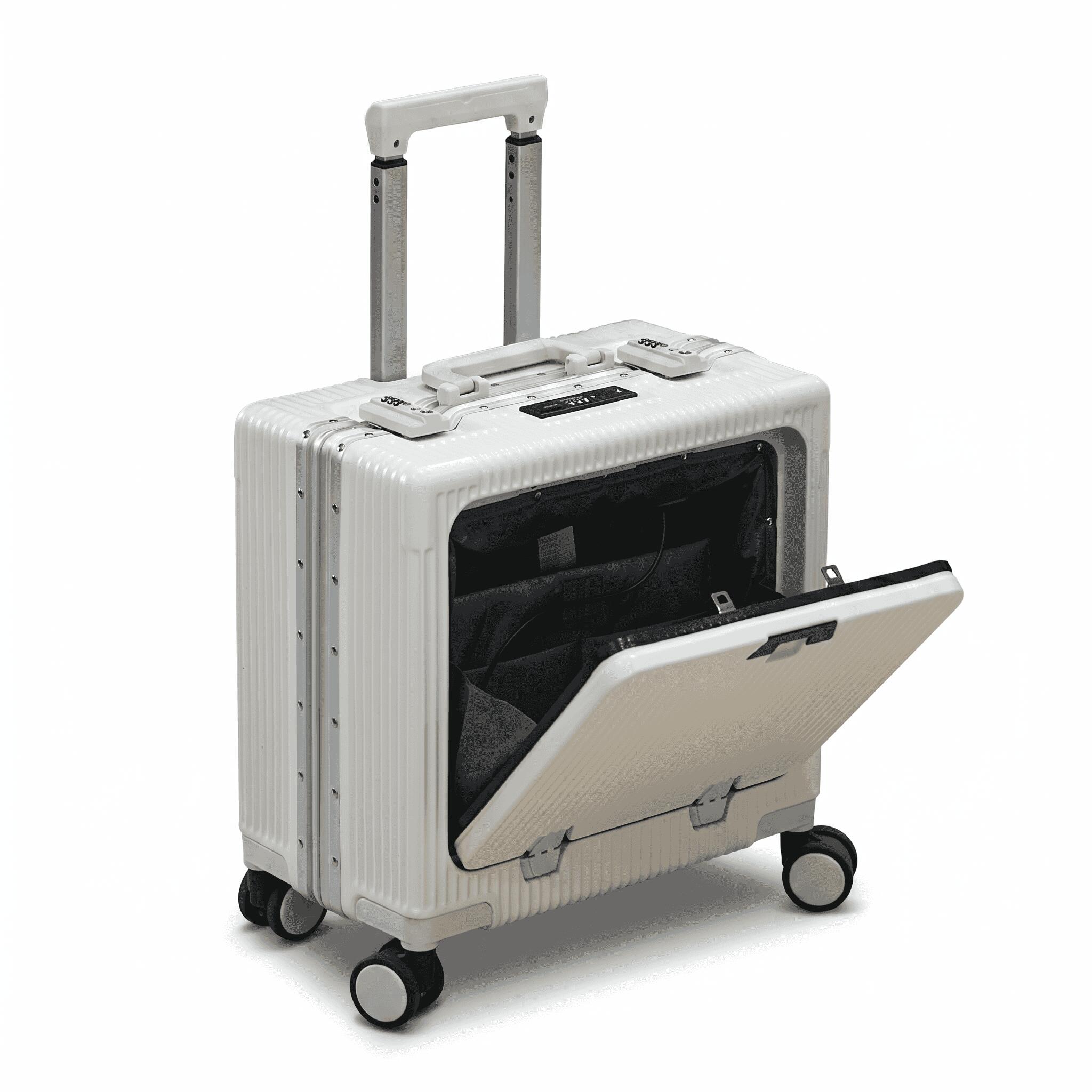 Suit Case - スーツケース 機内持ち込み フロントオープン 小型 キャリーケース 前ポケット PC収納 カップホルダー付き 静音 ダブルキャスター 18インチ 出張 修学旅行 キャリーバッグ 頑丈