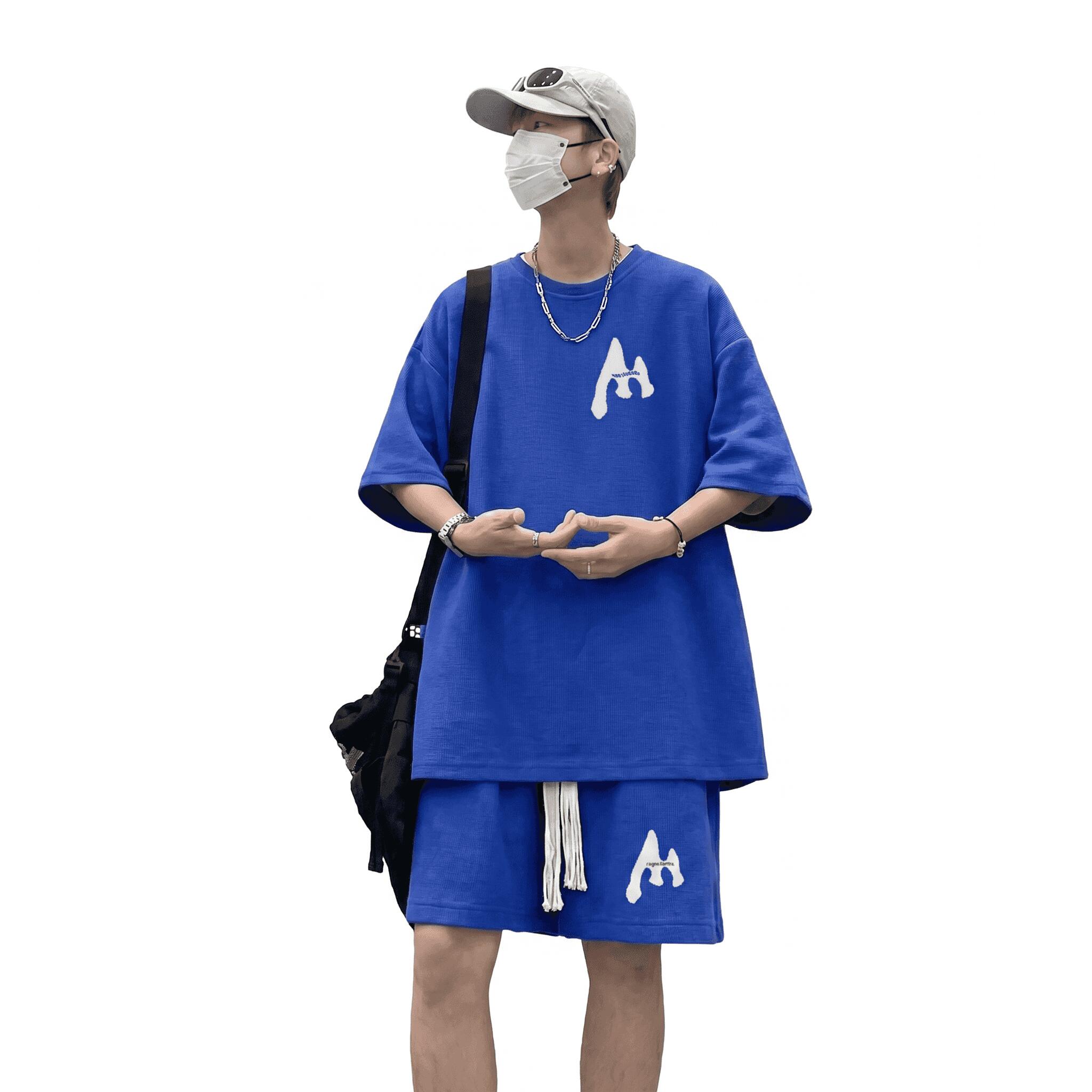 セットアップ メンズ 夏服 上下セット 半袖 Tシャツ ハーフパンツ ワッフル 涼しい オーバーサイズ ビッグシルエット ストリート グラフィック おしゃれ カジュアル スポーツウェア 部屋着 運動着