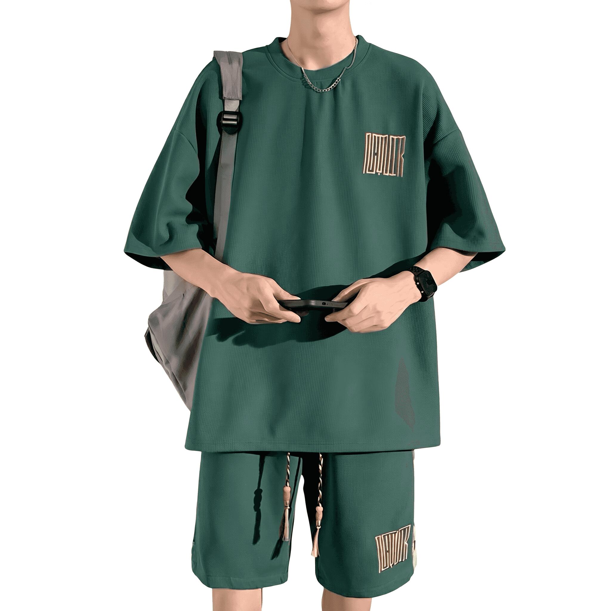 セットアップ メンズ 夏服 上下セット ジャガード 凹凸 ケーブル編み風 半袖 Tシャ...