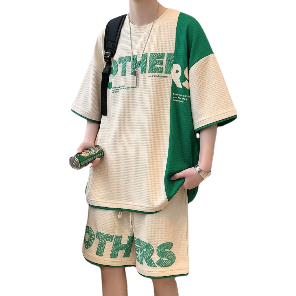 セットアップ メンズ 上下セット Tシャツ ハーフパンツ ワッフル ビッグシルエット...