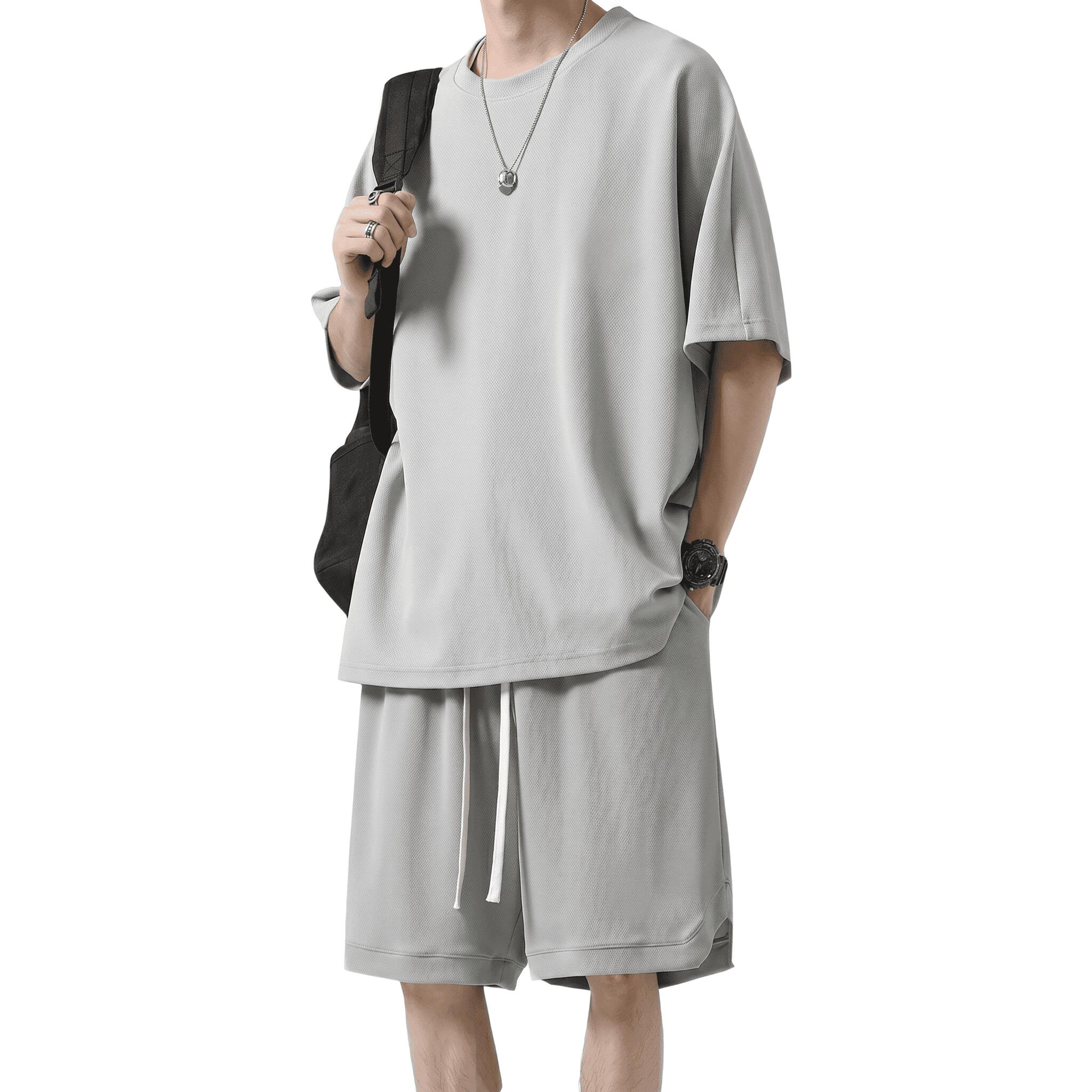 樂天商城 - メンズ セットアップ 上下セット 半袖シャツ ハーフパンツ 接触冷感 夏服 吸汗速乾 ゆったり ルームウェア 部屋着 大きいサイズ カジュアル おしゃれ 涼しい 無地 運動着 爽快