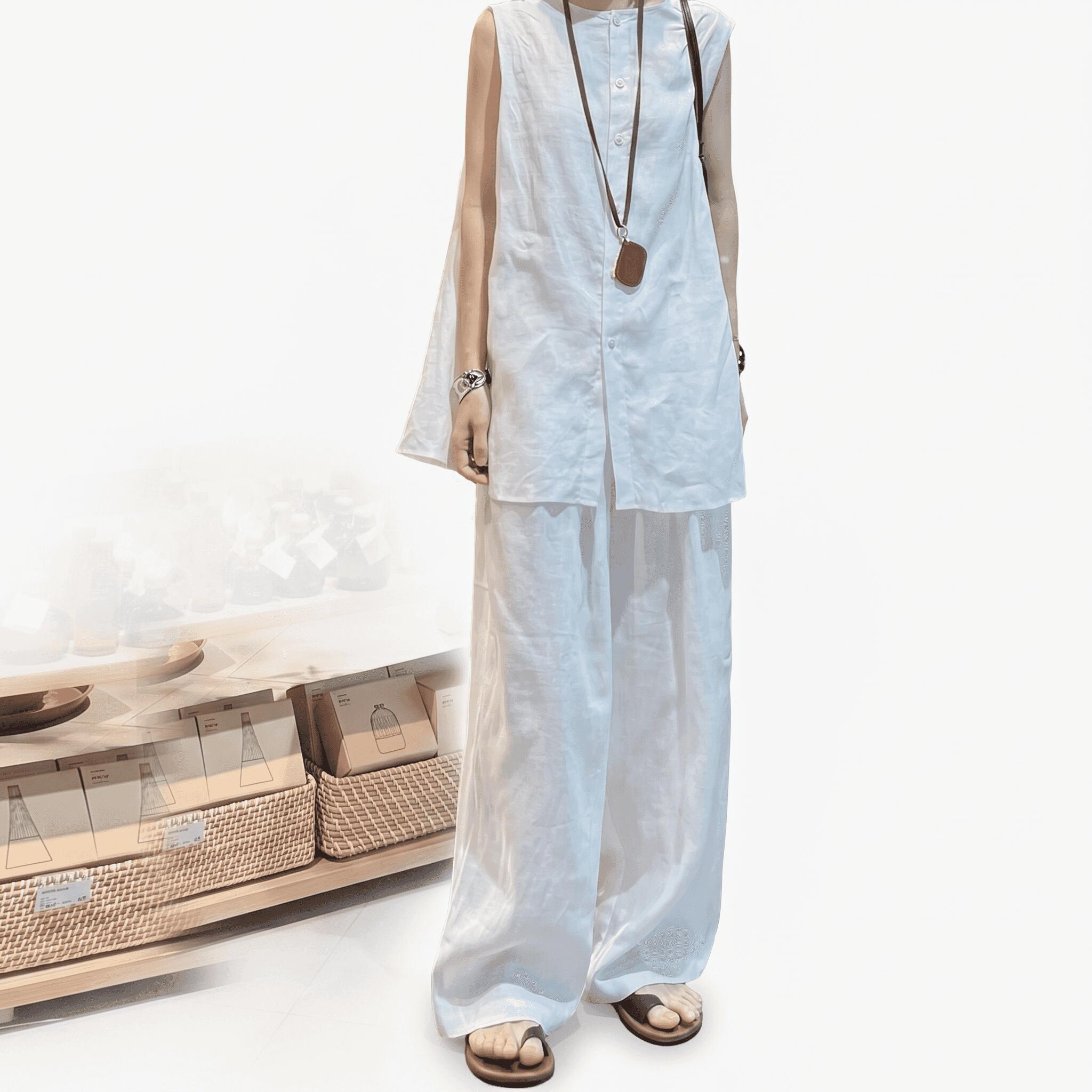 Rakuten - セットアップ レディース セパレート ワイドパンツ ゆったり コットン リネン 夏服 カジュアル シンプル お出かけ ミニマル 体型カバー 涼しい 着痩せ 旅行