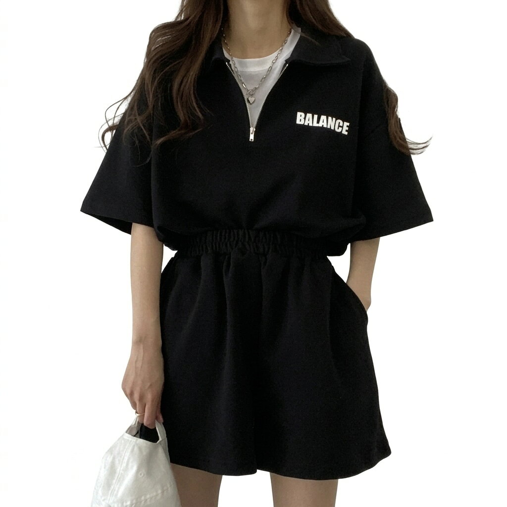 Suits For Job Interviews - セットアップ レディース 夏服 半袖 ハーフジップ ポロシャツ ショートパンツ 上下セット 2点セット ストリート オーバーサイズ ルームウェア 部屋着 運動着 カジュアル おしゃれ かわいい ゆった