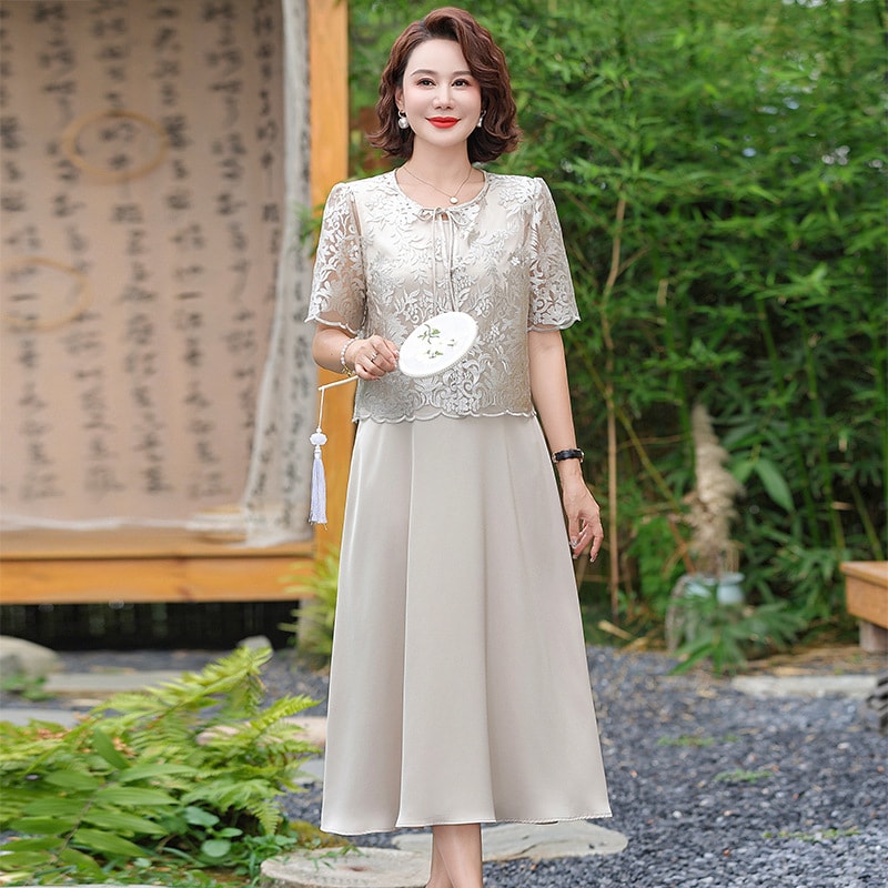 ミディワンピース セットアップ レディース フォーマル レース ボレロ 2点セット 冠婚葬祭 結婚式 披露宴 母親 上品 きれいめ 膝丈 ノースリーブ 半袖 Aライン 刺繍 花柄 光沢感 高級 40代 3