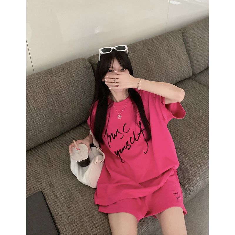 レディース セットアップ 夏 半袖 Tシャツ ハーフパンツ 上下セット オーバーサイズ ビッグシルエット 英字 ルームウェア ジャージ カジュアル ストリート 部屋着 運動着 普段着 ゆったり 通気性 comsys-r-10034392 Nartooston サンプル画像2