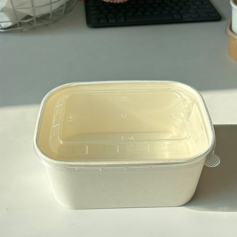使い捨て 弁当箱 蓋付き テイクアウト 容器 ランチボックス 紙製 耐油 耐水 漏れ防止 業務用 電子レンジ対応 持ち帰り サラダボウル デリボックス エコ素材 シール付き