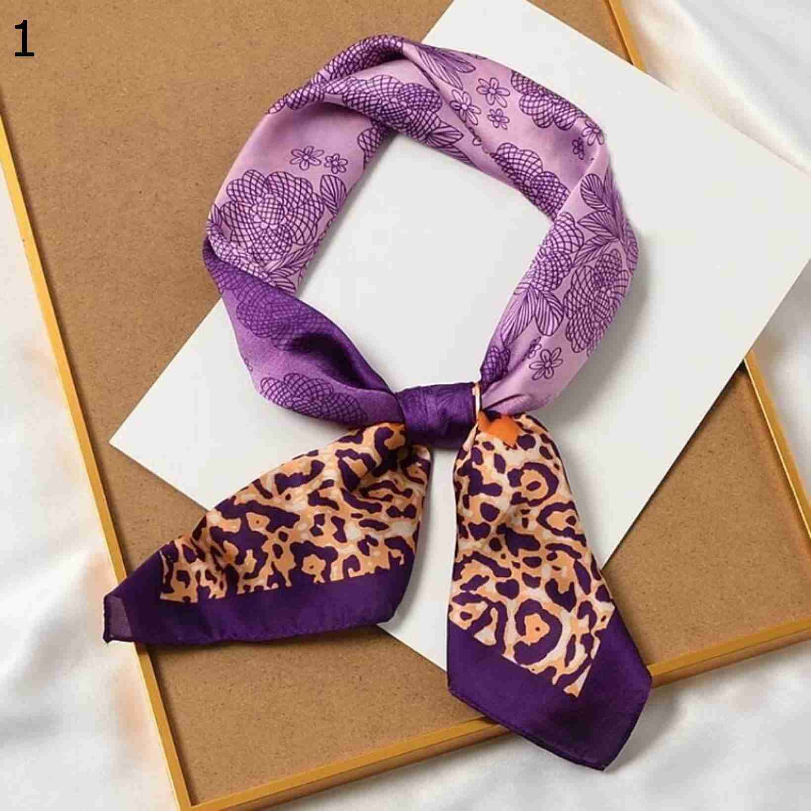 スクエア スカーフ、ラップ ファッション バッグ スカーフ ヘア タイ ヒジャーブ 女性 ヒョウ 花柄 ショール スカーフ (Color Size : Purple, 70x70cm) :