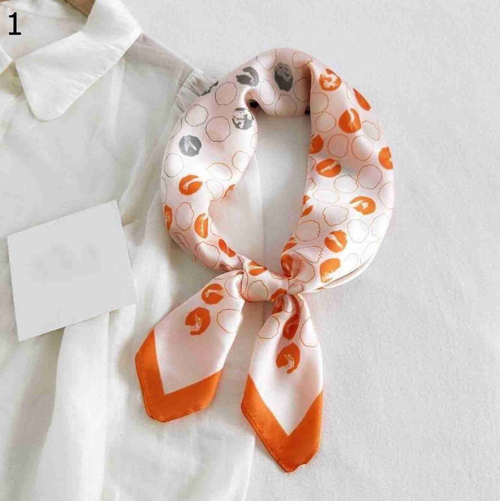 スクエアスカーフ、70×70cm春秋万能女性ネックヘアバンドプリントハンカチショール スカーフ (Color : Orange, Size : 70x70cm)