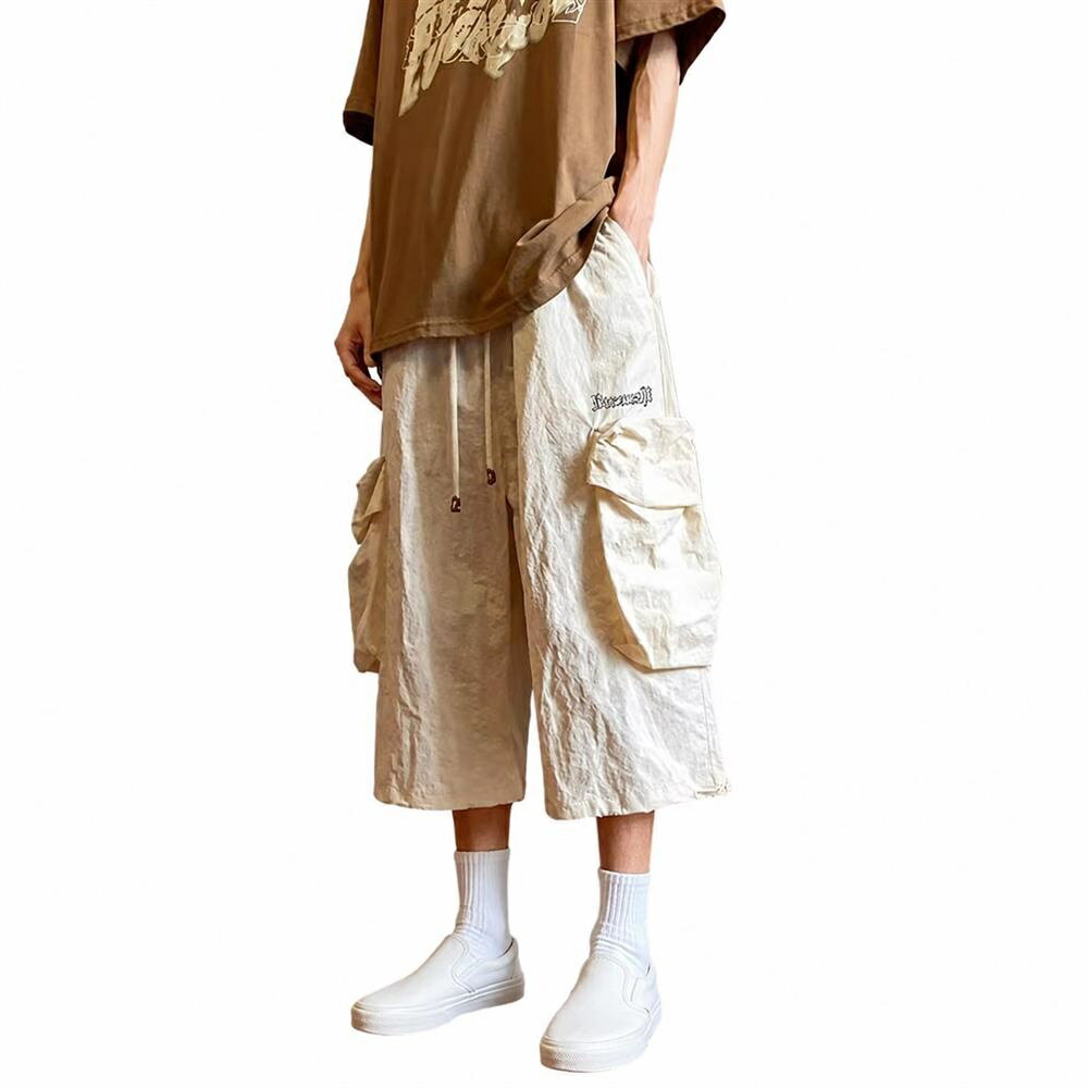 樂天商城 - ワイドカーゴパンツ メンズ 七分丈 ゆったり ハーフパンツ 膝下丈 薄手 速乾 多機能ポケット付き カジュアル ズボン