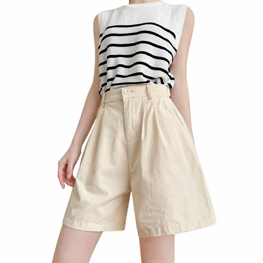 ハーフパンツ レディース ショートパンツ 膝丈 ワイドパンツ ハイウエスト コットン タック 五分丈 美脚 着痩せ 通気性 大人 カジュアル 通勤 夏物 ボトムス ズボン