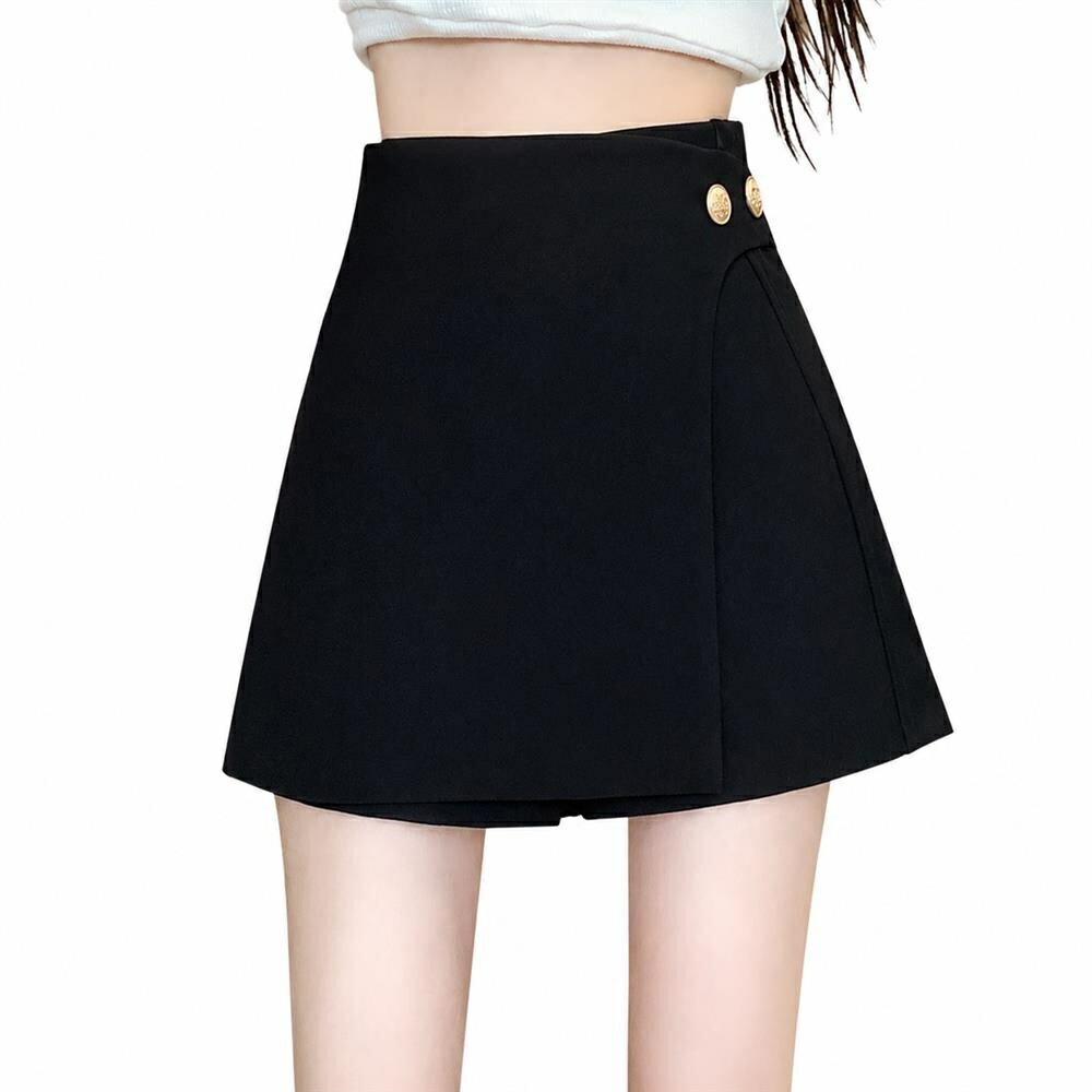 乐天商城 - キュロットパンツ レディース ハイウエスト Aライン ミニスカート風 ショートパンツ 飾りボタン きれいめ 美脚 脚長 大人