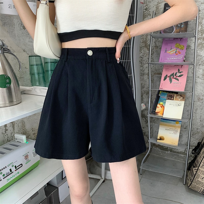 ショートパンツ レディース ハイウエスト Aライン ワイド タック入り 美脚 脚長効...