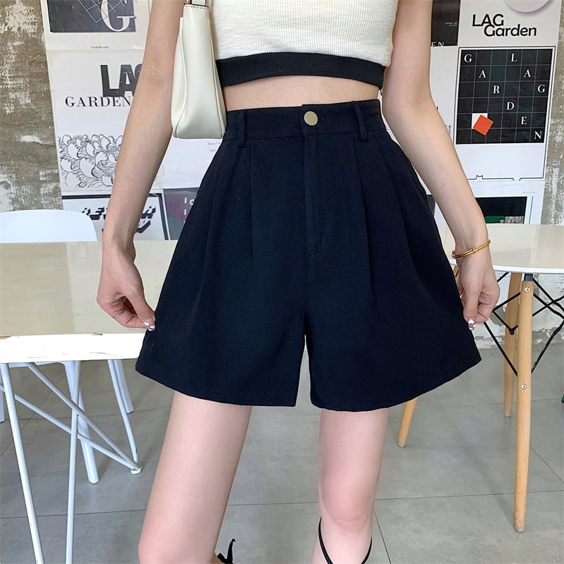 ショートパンツ レディース ハイウエスト Aライン ワイド タック入り 美脚 脚長効...