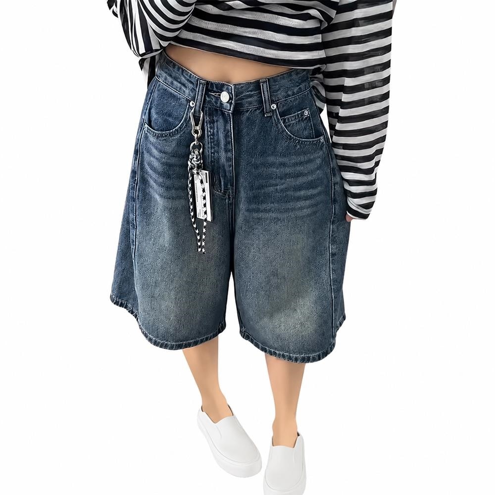 乐天商城 - デニムショートパンツ レディース ハーフパンツ ハイウエスト ワイドパンツ ゆったり 体型カバー 大きいサイズ 五分丈 膝丈 ジーンズ ジーパン カジュアル 薄手 涼しい おしゃれ 夏 美脚 こなれ感