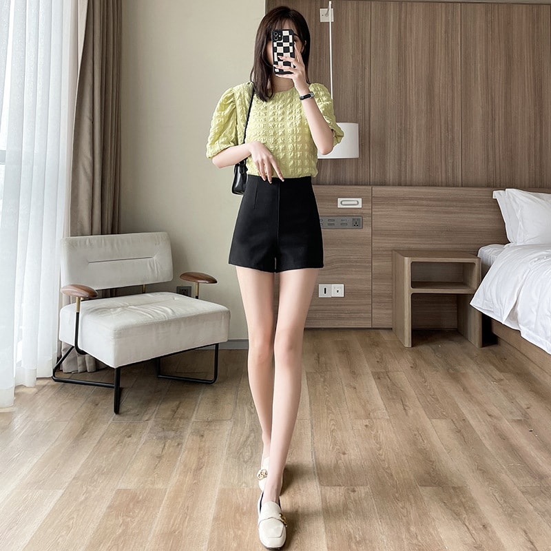 ショートパンツ レディース ハイウエスト エーライン 美脚 スラックス風 パンツ 夏...