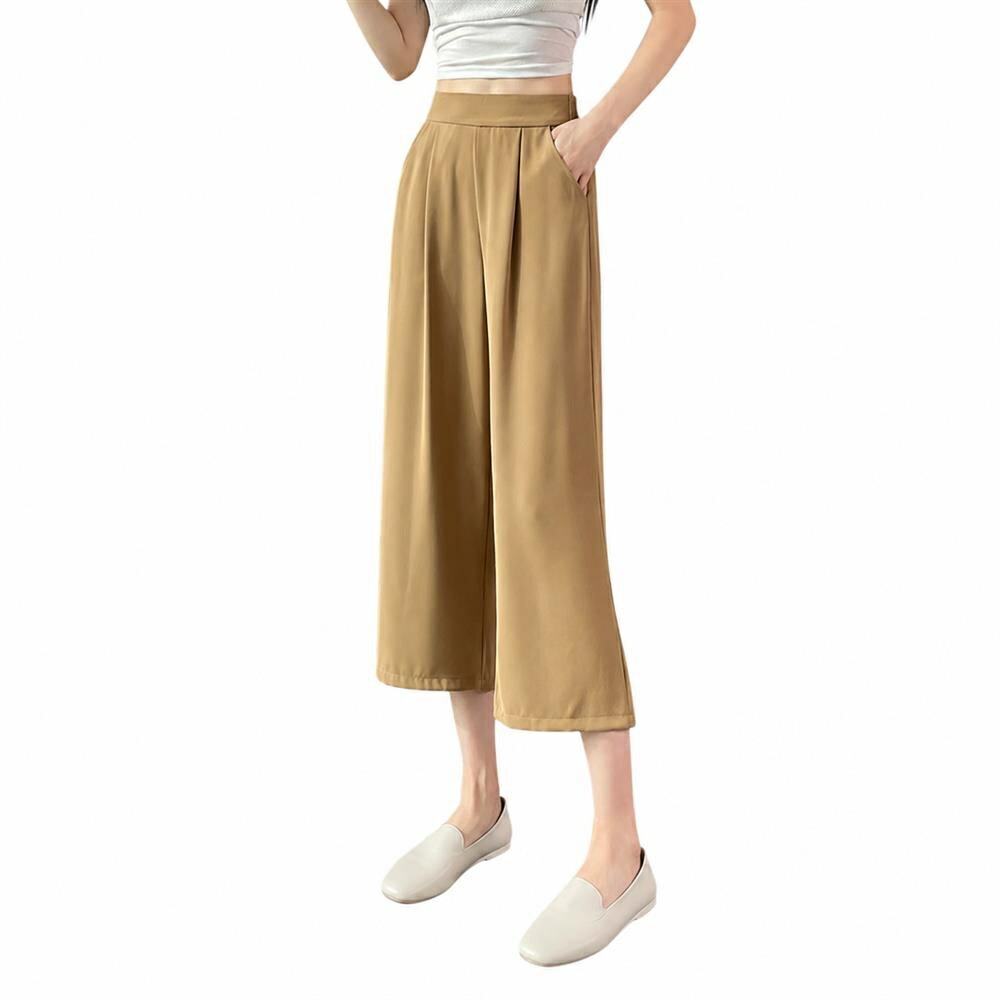 　　　 ◆◇◆売れている秘密◆◇◆ 【美シルエットと冷感素材】接触冷感のレディースワイドパンツは、滑らかなアイスシルク生地を採用し、暑い夏でもひんやり快適な履き心地を提供します。この七分丈パンツは美しいドレープ感があり、歩くたびに揺れるシルエットが上品な印象を与えます。カジュアルからオフィスまで幅広く活躍する薄手パンツです。 【着痩せを叶えるゆったり設計】脚のラインを拾わないストレートパンツのデザインは、体型カバーを重視する方に最適です。広がりすぎないガウチョパンツの絶妙な丈感が、足首を細く見せてくれます。センタープレス風のタックが入ったこのカジュアルパンツは、下半身をすっきりと整え、洗練されたスタイルを演出します。 【ストレスフリーな着心地】ウエストゴム仕様のレディースボトムスは、長時間座っていてもお腹周りが苦しくなく、リラックスして過ごせます。伸縮性に優れたこの夏用ズボンは、家事やお出かけ、デスクワークなどあらゆるシーンで重宝します。軽やかな履き心地のゆったりパンツで、毎日のコーディネートが楽しくなります。 【お手入れ簡単で上質な質感】シワになりにくいスーツパンツ風の素材を使用しており、洗濯後も型崩れしにくくアイロンいらずでお手入れが簡単です。速乾性に優れたこのクロップドパンツは、汗をかいてもベタつきにくく、常に清潔感を保てます。丁寧な縫製で作られたなサマーパンツは、長く愛用できる一着です。 【幅広いシーンで活躍する万能アイテム】シンプルなデザインのきれいめパンツは、20代から50代まで幅広い年齢層の方にフィットします。通勤服としてはもちろん、休日のお出かけや旅行時のリラックスウェアとしても活躍する七分丈パンツです。流行に左右されないこの無地パンツは、自分用にはもちろんギフトにも最適です。 　　　◆◇◆注意事項◆◇◆ご覧のモニターの環境、撮影環境により実物と色味が異なって見える場合がございます。湿った状態で他のものと擦り合わせると色が移る恐れがあります。濃色品の洗濯時は、白色、淡色と分けて洗ってください。説明 【上質なアイスシルク素材】ひんやりとした肌触りが心地よいアイスシルク パンツは、美しいドレープ感が最大の魅力です。歩くたびに軽やかに揺れるワイドパンツ レディース 夏用として、上品で涼しげな印象を与えます。シワになりにくい素材を採用しており、いつでも清潔感のあるスタイルをキープできるレディース ズボンです。 【体型カバー＆美脚見え】すとんと落ちるストレートパンツ レディースのデザインが、脚のラインを拾わずに美しく見せてくれます。ハイウエスト仕様のワイドパンツ 7分丈は、お腹周りをすっきりと整え、驚きの脚長効果を発揮します。ゆったりとしたシルエットのガウチョパンツなので、気になる体型をさりげなくカバーできます。 【一日中快適な履き心地】ウエストゴム パンツは着脱が簡単で、長時間着用してもお腹が苦しくなりにくいのが嬉しいポイントです。通気性に優れたレディース クロップドパンツは、蒸れやすい夏場でもさらさらとした状態を保ちます。家でのリラックスタイムからお出かけまで、オンオフ問わず活躍するカジュアルパンツ レディースです。 【お手入れ簡単＆高見え】自宅で洗濯可能なイージーケア素材のレディース ボトムス 夏用は、忙しい女性の強い味方です。型崩れしにくく、アイロンの手間も省けるスーツパンツ風のデザインは、毎日の通勤服としても重宝します。滑らかな質感がを演出し、オフィスカジュアルから普段使いまで幅広いシーンで品良く決まります。 【幅広いシーンで大活躍】シンプルで飽きのこないデザインのレディース 7分丈パンツは、20代から50代まで幅広い年代の方に愛用いただけます。サンダルやスニーカー、パンプスなど、どんな靴とも合わせやすい万能なワイドパンツです。豊富なカラー展開で、自分用はもちろん、母の日などの大切な方へのプレゼントにも最適です。