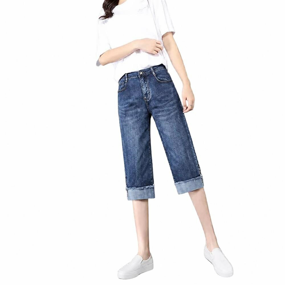 デニムパンツ レディース 七分丈 クロップドパンツ ハイウエスト ワイドパンツ 裾フリンジ ストレッチ ジーパン 美脚 体型カバー 着痩せ 夏 カジュアル ボトムス ズボン 柔らかい 動きやすい 婦人