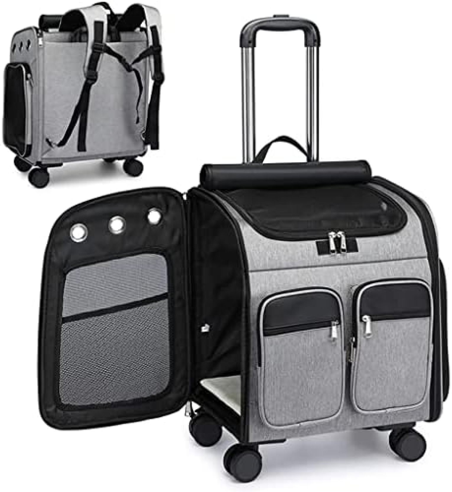 　　　 ◆◇◆売れている秘密◆◇◆ 【高品質素材】ペットキャリーバッグはオックスフォード生地素材にしており、さらりとした肌触りと通気性を兼ね備え、ペットに快適な居心地を提供しながら耐久性にも優れています。また、しっかりとした生地感と丈夫な縫製の組み合わせで、ペットの引っ掻きや噛みつきに強いです。旅行、ウォーキング、キャンプに最適です。 優れた通気性：メッシュ素材を使用し、熱や湿気を効率的に発散させ、夏場でもムレの心配がありません。 3WAY出かけラクラク：キャリーリュック、バックパック、ストローラーとして使用可能で、ペットとの外出が便利になります。 ミュートユニバーサルホイール：4つのユニバーサルホイールで、牽引、ショルダーキャリー、ハンドヘルドなど多様な使い方ができます。 大容量ペットバッグ：約41x30x48cmの大きさで、中小型の猫や犬2匹に最適なスペースを提供します。 　　　◆◇◆注意事項◆◇◆ご覧のモニターの環境、撮影環境により実物と色味が異なって見える場合がございます。湿った状態で他のものと擦り合わせると色が移る恐れがあります。濃色品の洗濯時は、白色、淡色と分けて洗ってください。説明 最高品質のペットキャリーカート - 4輪キャスター付き ペットキャリーバッグ - 犬と猫のための折りたたみ可能なトロリーケース - 通気性と安定性を兼ね備えた最高級ペットリュック - 旅行や通院に最適 - ペットバッグの新定番【高品質素材】ペットキャリーバッグはオックスフォード生地素材にしており、さらりとした肌触りと通気性を兼ね備え、ペットに快適な居心地を提供しながら耐久性にも優れています。また、しっかりとした生地感と丈夫な縫製の組み合わせで、ペットの引っ掻きや噛みつきに強いです。旅行、ウォーキング、キャンプに最適です。 【優れた通気性】メッシュ素材を使用し、ペットの快適さを確保しながら熱や湿気を効果的に発散します。 【3WAY出かけラクラク】リュック、バックパック、ストローラーとして様々な用途に使用可能です。 【ミュートユニバーサルホイール】4つのユニバーサルホイールがノイズを軽減し、移動をスムーズにします。 【大容量ペットバッグ】大きさ41x30x48cmで中小型の猫2匹や犬に最適な容量を提供します。
