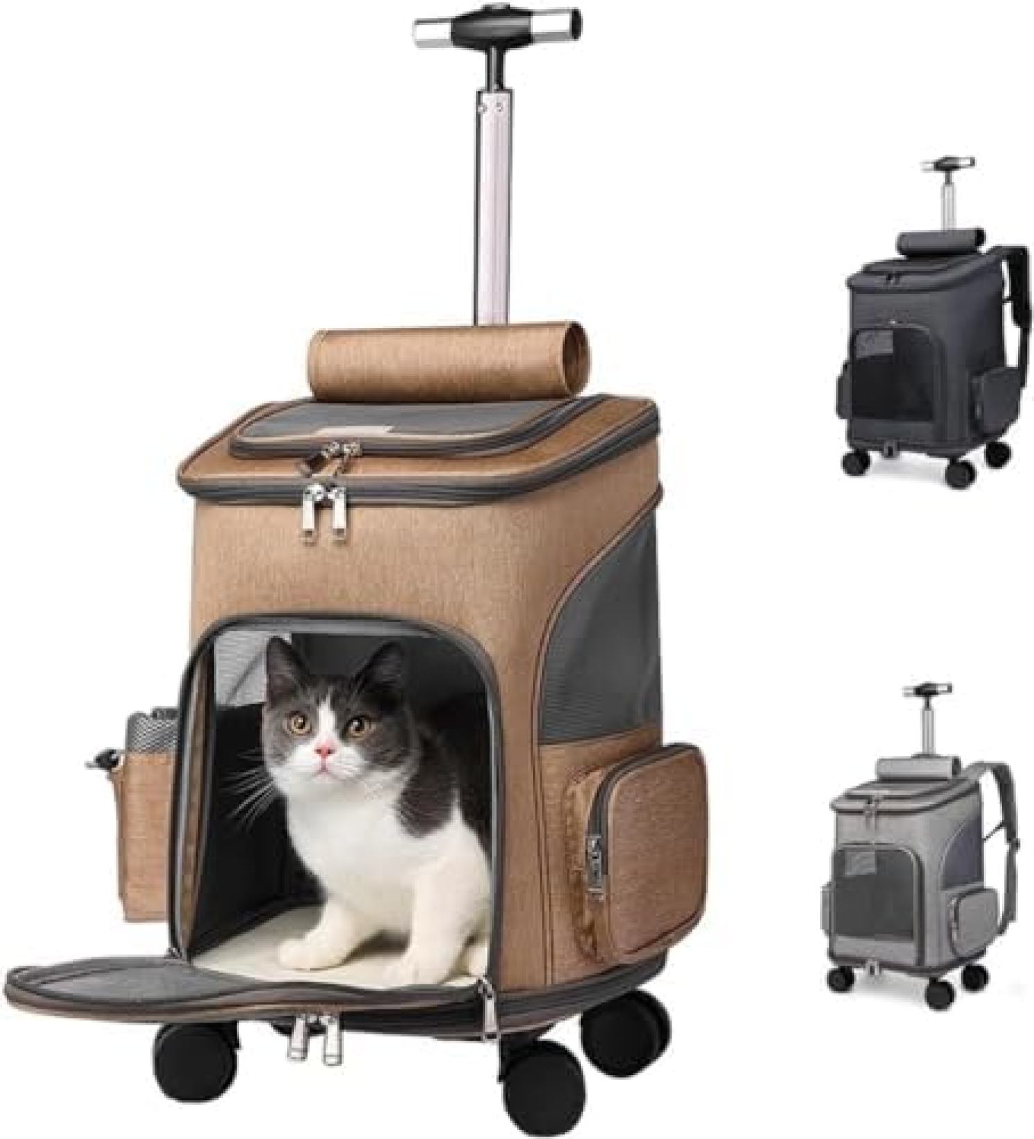 　　　 ◆◇◆売れている秘密◆◇◆ 【ペット用リュック便利な収納】犬 猫 バッグ リュック展開サイズ：幅32cmx奥行26cmx高さ49cm。 折りたたみサイズ：幅37cmx奥行52cmx高さ10cm。本体重量:3kg。適用体重:15kgまで。このペット りゅっく バッグは使わない時は畳んで押入れやクローゼットの隙間に立てて収納でき、とても便利です。猫?小型犬?うさぎ?小中型ペットに適用です。 通気性抜群：三面の通気性と空気循環対流により、ペットが快適に過ごせます。 多機能ペットキャリーカート：ペットカートとしても使用可能で、さまざまなシーンで活躍します。 使いやすい：360度自由自在に回転するキャスターを採用し、持ち運びや収納が便利です。 細かな配慮：調節可能なポケットや収納袋など、細部まで考え抜かれた設計で、快適なペットの旅行をサポートします。 　　　◆◇◆注意事項◆◇◆ご覧のモニターの環境、撮影環境により実物と色味が異なって見える場合がございます。湿った状態で他のものと擦り合わせると色が移る恐れがあります。濃色品の洗濯時は、白色、淡色と分けて洗ってください。説明 ペットキャリーバッグ 4WAY 折りたたみ式 ペットキャリーカート ハンドル付き リュックタイプ ペット用キャスター付きバッグ【ブラウン】- 犬と猫に最適な通気性と快適性を提供【散歩?旅行?通院?防災用?お出かけ?ドライブに最適】【ペット用リュック便利な収納】犬 猫 バッグ リュック展開サイズ：幅32cmx奥行26cmx高さ49cm。 折りたたみサイズ：幅37cmx奥行52cmx高さ10cm。本体重量:3kg。適用体重:15kgまで。このペット りゅっく バッグは使わない時は畳んで押入れやクローゼットの隙間に立てて収納でき、とても便利です。猫?小型犬?うさぎ?小中型ペットに適用です。 三面の通気性が抜群で、ペットちゃんが常に新鮮な空気を呼吸でき、蒸し暑さを感じません。 多機能ペットキャリーカートとしても利用可能で、ペットの安全と快適さを重視しています。 折りたたみ式のキャスター付きで、360度回転できる便利なホイールを装備し、持ち運びやすく設計されています。 細かな配慮がされており、伸縮性のあるポケットや収納袋、サイドポケットなどが付いており、旅行やお出かけ時にとても便利です。