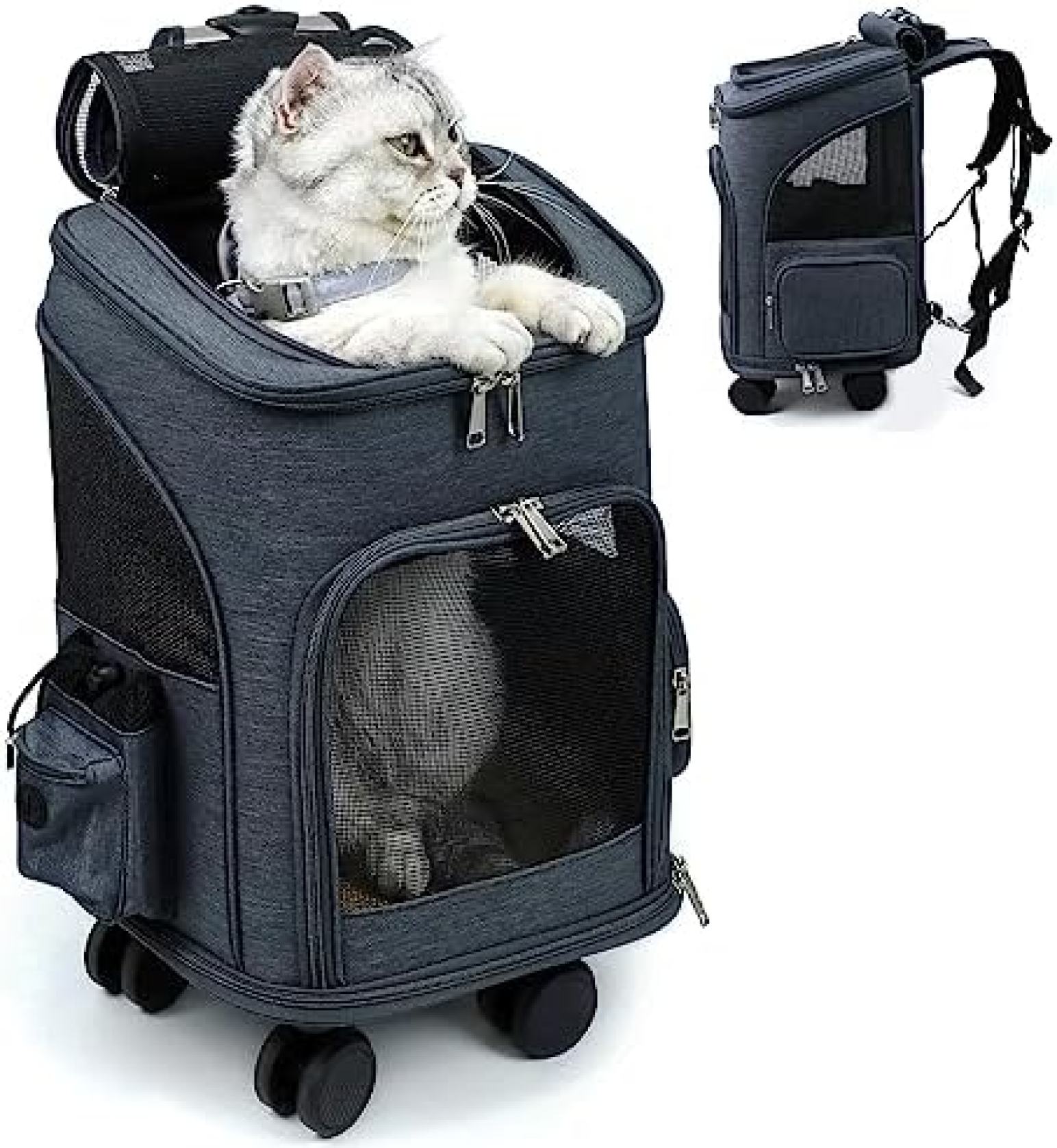 　　　 ◆◇◆売れている秘密◆◇◆ 【2in1ペットリュック】 車輪付きの猫用バックパックは、ペットを屋外に連れて行くのに便利です。 猫のバックパックは、オックスフォード布とアルミ合金フレームでできています。 ホイールは2層にアップグレードされ、360度回転でき、静かで衝撃を吸収します。冬と夏の両方に適した両面パッドがあります。 サイズ：32×26×49cm 通気性と安全性を考えたデザイン：4つのメッシュウィンドウが換気を確保し、猫が外の景色を楽しむことができます。安全ロープとダブルヘッドジッパーで、ペットの飛び出しを防ぎます。 ヒューマナイズドデザイン：幅広のショルダーストラップとパッド入りの減圧が背中を支え、頑丈な固定ストラップが安定感を提供します。折りたたみ式で収納も簡単です。 細かな配慮が光るアイテム：調節可能なポケットや収納袋が豊富に装備されており、ペットと一緒に旅行する際に必要なアイテムを収納できます。 心地よいバックパック体験：快適な猫バックパックは、ペットや飼い主にとっても心地よい旅行体験を提供します。安心してペットと楽しい時間を過ごせます。 　　　◆◇◆注意事項◆◇◆ご覧のモニターの環境、撮影環境により実物と色味が異なって見える場合がございます。湿った状態で他のものと擦り合わせると色が移る恐れがあります。濃色品の洗濯時は、白色、淡色と分けて洗ってください。説明 "ペット用キャスター付きリュックバッグ ? 軽量で通気性があり、旅行や散歩、通院、防災用に最適な猫や小型犬向けキャスター付きキャリア"【2in1ペットリュック】 車輪付きの猫用バックパックは、ペットを屋外に連れて行くのに便利です。 猫のバックパックは、オックスフォード布とアルミ合金フレームでできています。 ホイールは2層にアップグレードされ、360度回転でき、静かで衝撃を吸収します。冬と夏の両方に適した両面パッドがあります。 サイズ：32×26×49cm 通気性抜群！4つの側面メッシュウィンドウで換気が確保され、ペットが引っかいたり咬んだりしても安心。 快適なヒューマナイズドデザイン。幅広のショルダーストラップとパッド入りの減圧が背中をサポートし、折りたたみ式でスペース節約にも最適。 細かな配慮が光る。調節可能なポケットや収納袋が豊富に付属し、ペットとのお出かけがより便利に。 安全性を重視！ダブルヘッドジッパーや安全ロープでペットの逃げ出しを防止。安全第一のデュアルプロテクション。