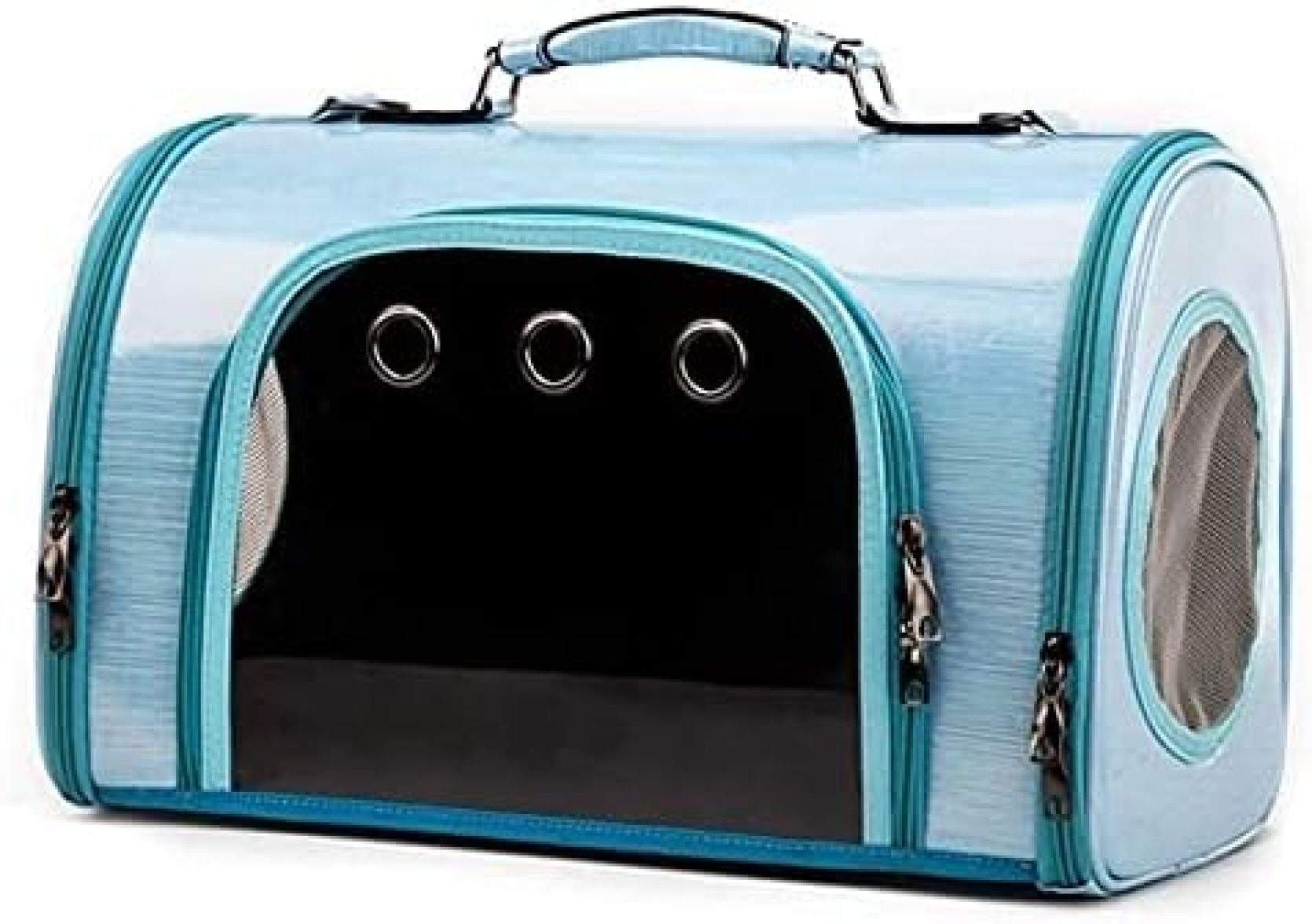 　　　 ◆◇◆売れている秘密◆◇◆ この猫用 キャリーバッグのサイズ：長さ44cm×横23cm×高さ28cm 。 透明カバーが付いた猫用キャリーバッグ。いつでもかわいい顔がのぞけて、ペットちゃんも外の景色を楽しめます。 通気性の良いメッシュ素材を使用し、ペットちゃんの様子も見えるので安心。お外の新鮮な空気も快適に楽しめます。 高品質の耐久性が優れたメッシュ窓を使用。安心してペットちゃんを連れて行くことができます。 多機能な猫用キャリーバッグ。動物病院、トリミング、バスや電車、公園や旅行に便利に使えます！楽しい思い出を一緒に作りましょう！ 　　　◆◇◆注意事項◆◇◆ご覧のモニターの環境、撮影環境により実物と色味が異なって見える場合がございます。湿った状態で他のものと擦り合わせると色が移る恐れがあります。濃色品の洗濯時は、白色、淡色と分けて洗ってください。説明 携帯やすい小型犬、猫、ウサギ用透明軽量ペットキャリーバッグ - アウトドアやお出かけに便利な通気性抜群の斜めがけショルダータイプ - 通院や散歩、車載や旅行、電車移動にも最適 - 避難用にも使えるクリアブルーのキャリーケースこの猫用 キャリーバッグのサイズ：長さ44cm×横23cm×高さ28cm 。 透明カバー付きでいつでもかわいい顔がのぞけて、安心して外出できます。 通気性バツグンのメッシュ素材を使用し、ペットの様子も見れます。 高品質な材料で耐久性や耐摩耗性に非常に優れています。 多機能な使い方で、動物病院やトリミング、公園や旅行にも便利です！
