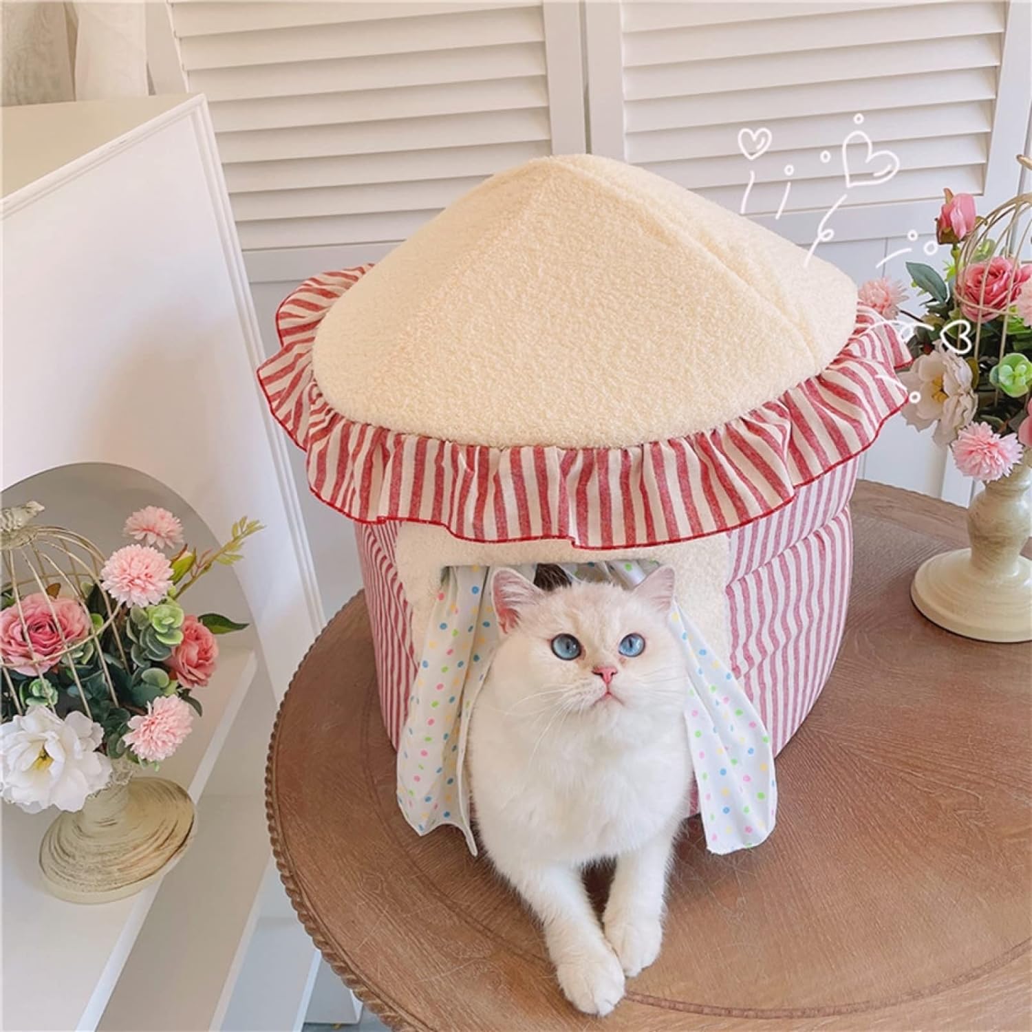 Nartoostonのペットハウス　秋冬　ドーム型　可愛い　猫ハウス　犬ハウス　2Way　折りたたみ可　室内用　ふわふわ　もこもこ　保温防寒　暖かい　テント　キャットハウス　小動物用　オールシーズン　安眠　ぐっすり眠れる　寒さ対策　洗える　綿質　ペット用品　40*40*49cm｜アングル2