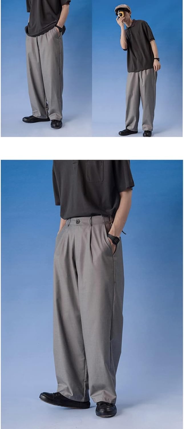 Nartoostonのスラックス メンズ ワイドパンツ ビジネスカジュアル スーツパンツ ワイドパンツ ヴィンテージ オシャレ ストリートモード ビッグシルエット かっこいい ルーズ 体型カバー 男女兼用 ユニセックス 無｜アングル3