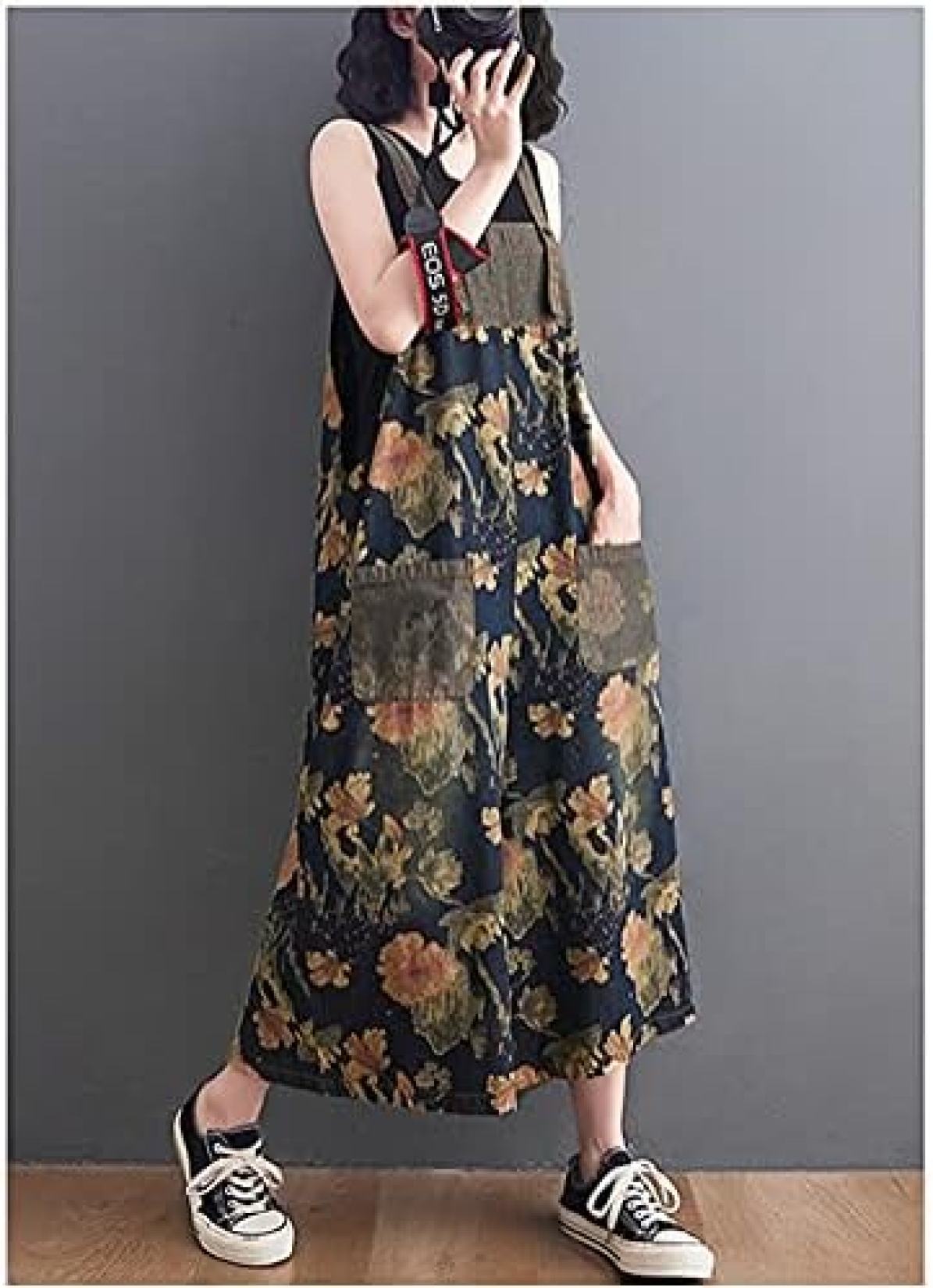 Nartoostonのデニム サロペット レディース オーバーオール ワイドパンツ ジーンズ ゆったり 柄プリント カジュアル オールインワン 体型カバー M-2XL｜アングル3