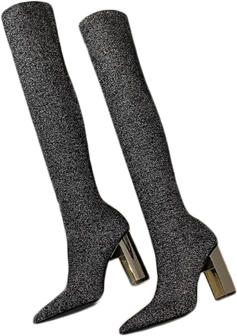 ニーハイブーツ レディース ロングブーツ ポインテッドトゥ 太ヒール10cm セクシー...