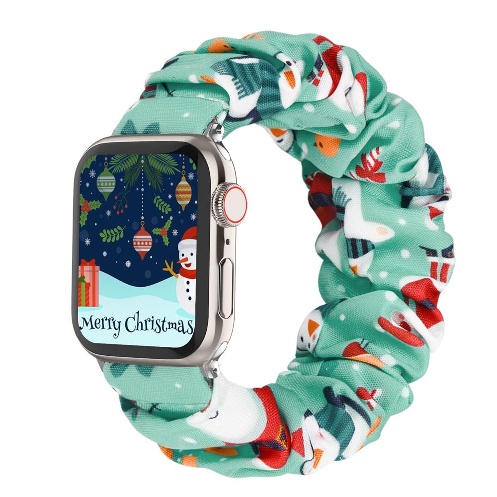 【ブラックフライデー期間P10倍&最大600円クーポン】Apple Watch バンド シュシュ 38mm 40mm 41mm 42mm 44mm 45mm 46mm クリスマス キュート プリント 伸縮性 ソロループバンド レディース ブレスレットストラップ iWatch シリーズ 11 10 9 8 7 6 5 4 3 2 1 SE1-3 対応