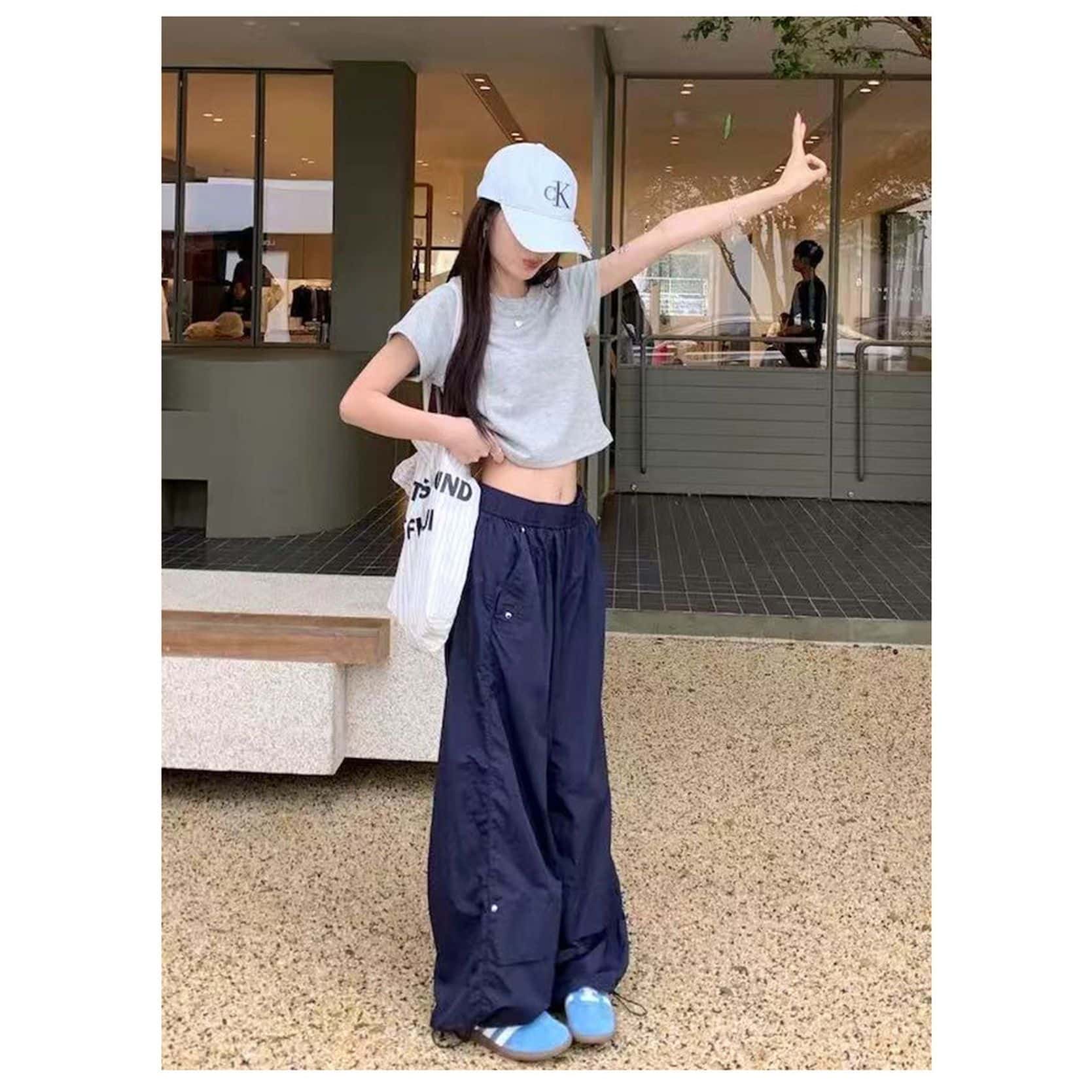 カーゴパンツ レディース 夏 薄手 ワイドパンツ パラシュートパンツ ワークパンツ 裾ドロスト ゆったり 体型カバー ハイウエスト ウエストゴム comsys-r-10053821 Nartooston サンプル画像3