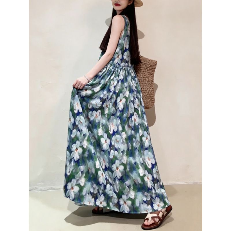 ロングワンピース レディース ノースリーブ マキシ丈 花柄 エーライン フレア ワンピース 体型カバー 着痩せ 大人可愛い 総柄 リゾート ワンピース お出かけ 旅行 海 ビーチ カジュアル 夏 きれ comsys-r-10051999 Nartooston サンプル画像3