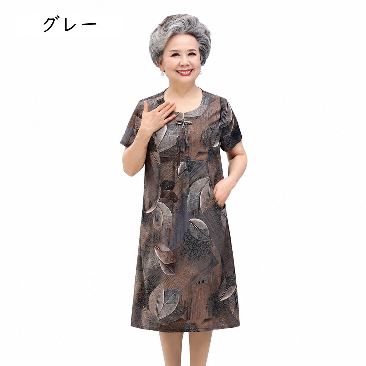 婦人服 ワンピース シニア レディース 膝丈 半袖 花柄 体型カバー ゆったり エレガント お出かけ 普段着 高齢者 快適 ナチュラル 春夏用 おしゃれ チュニック comsys-r-10055454 Nartooston サンプル画像3