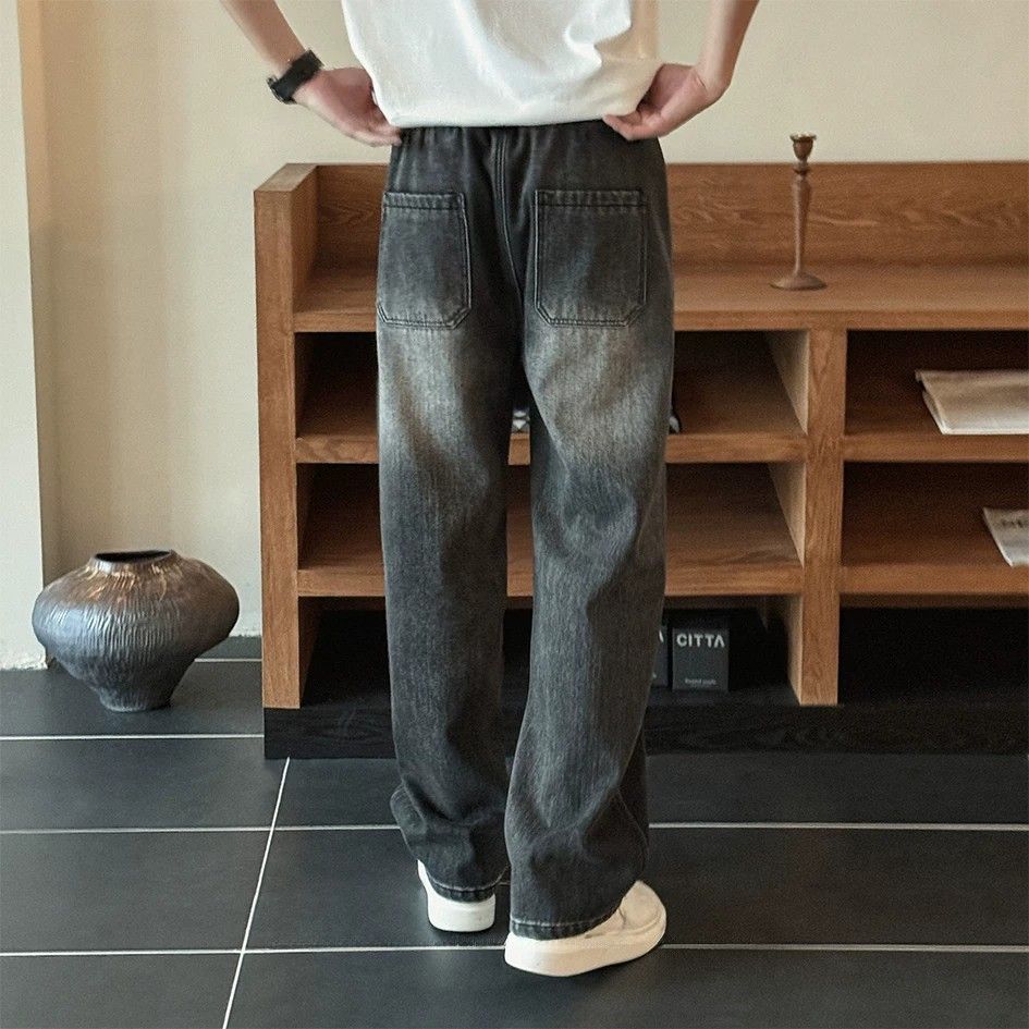 デニムパンツ メンズ ジーンズ ジーパン ワイドパンツ イージーパンツ ウエストゴム ドローコード ストレート ゆったり ヴィンテージ加工 ウォッシュド ロングパンツ カジュアル ストリート ルーズ comsys-r-10061434 Nartooston サンプル画像2
