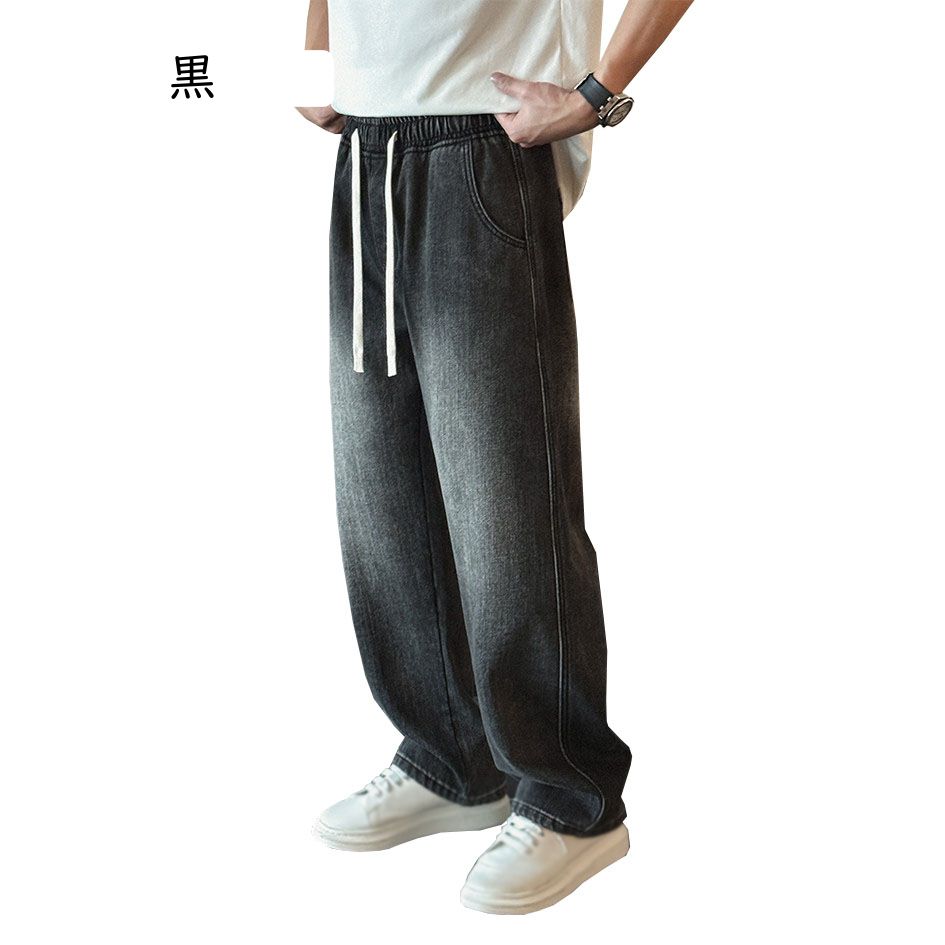 デニムパンツ メンズ ジーンズ ジーパン ワイドパンツ イージーパンツ ウエストゴム ドローコード ストレート ゆったり ヴィンテージ加工 ウォッシュド ロングパンツ カジュアル ストリート ルーズ comsys-r-10061434 Nartooston サンプル画像3