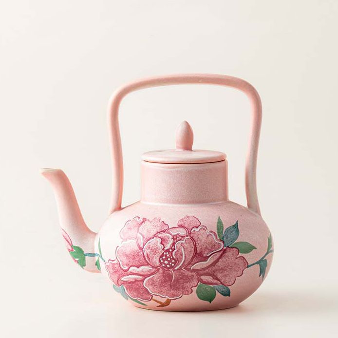 急須 ティーポット 持ち手付き 陶器 牡丹 花柄 おしゃれ 中国茶器 茶壺 土瓶 煎茶 台湾茶 セラミック 耐熱 窯変 お茶 和風 レトロ 来客用 ギフト 贈り物