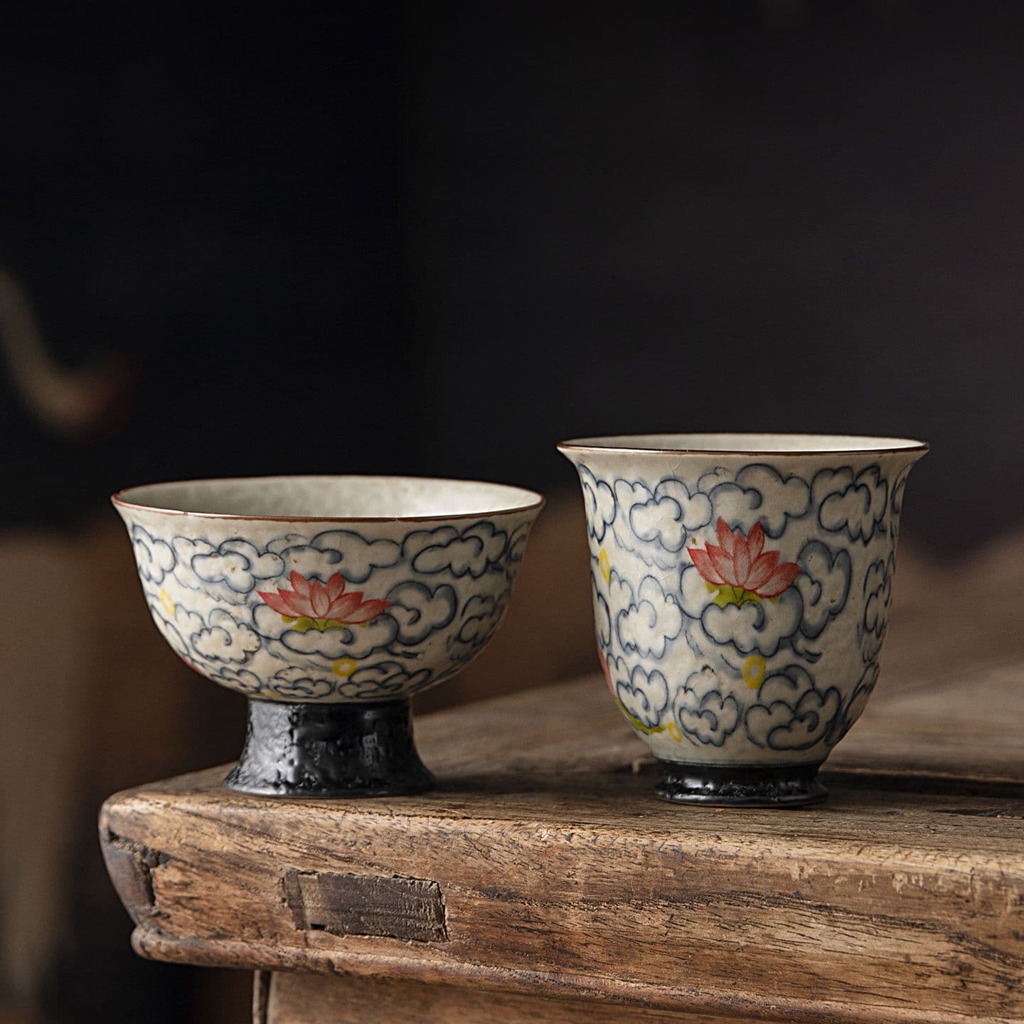 湯呑み 陶器 中華風 茶器 蓮の花 祥雲 高台杯 湯のみ 単品 中国茶器 煎茶碗 湯呑 ...
