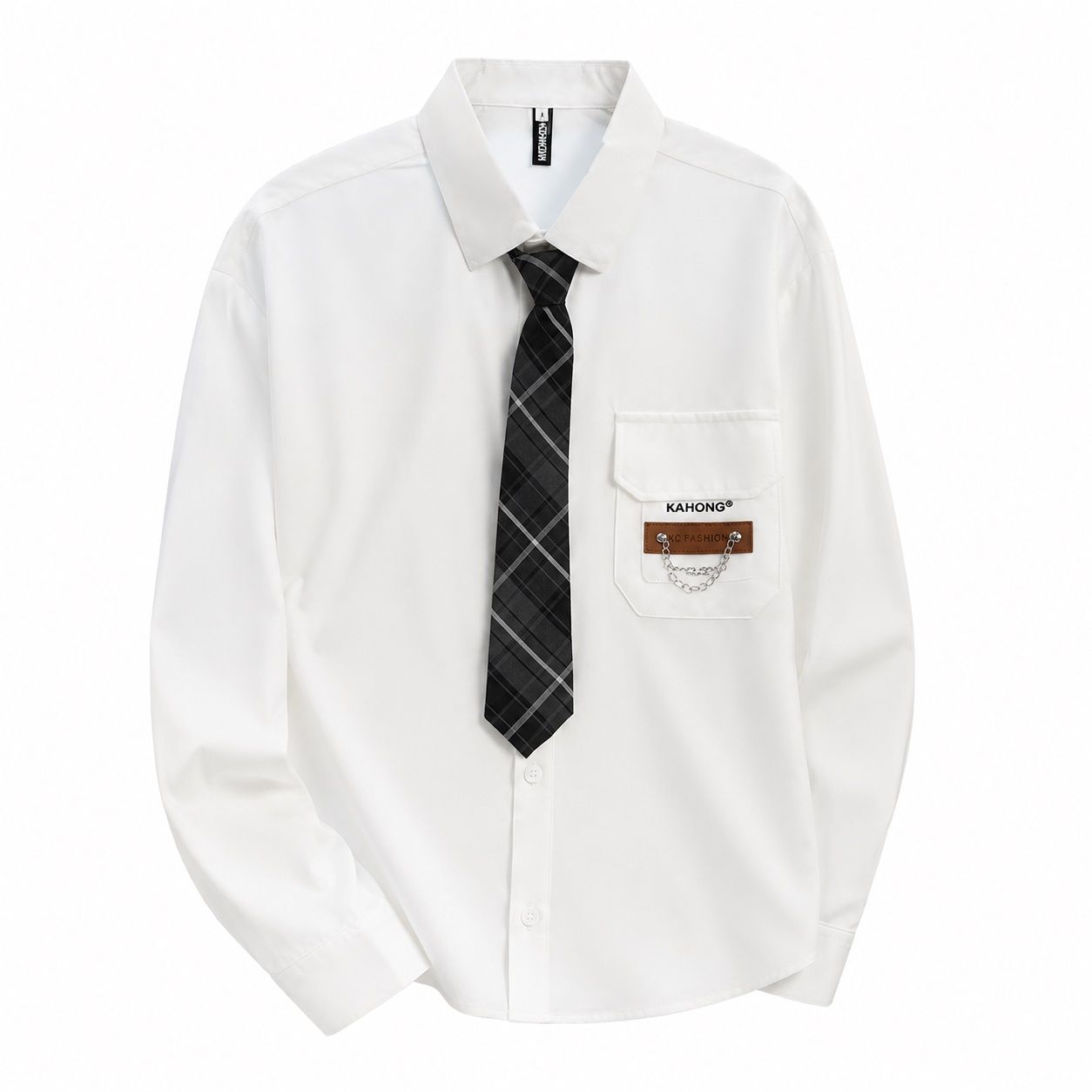 カジュアルシャツ メンズ 長袖 ネクタイ付き スクールシャツ 制服風 ゆったり シャツ ポケット付き チェーン飾り さらさら 羽織り 通学 デート 秋 春