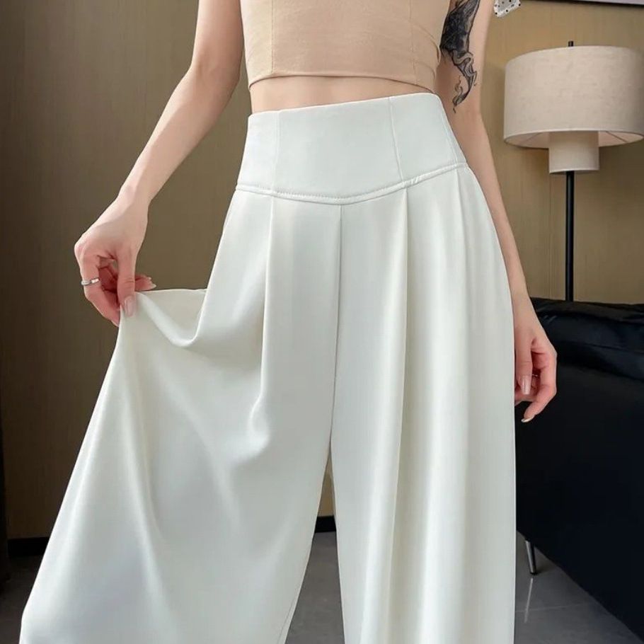Nartoostonのワイドパンツ レディース ハイウエスト タックパンツ きれいめ ロング ストレートパンツ スラックス とろみ ドレープ さらさら 接触冷感 体型カバー 着痩せ おしゃれ カジュアル オフィス 通勤 春｜アングル3
