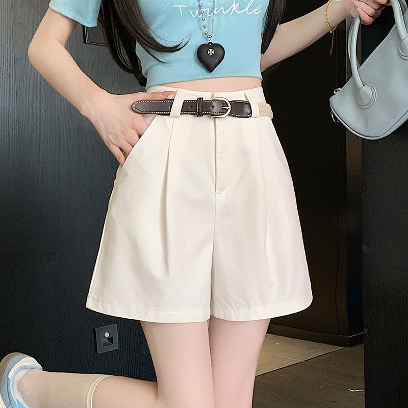ショートパンツ ハーフパンツ レディース ベルト付き ハイウエスト Aライン 美脚 ...